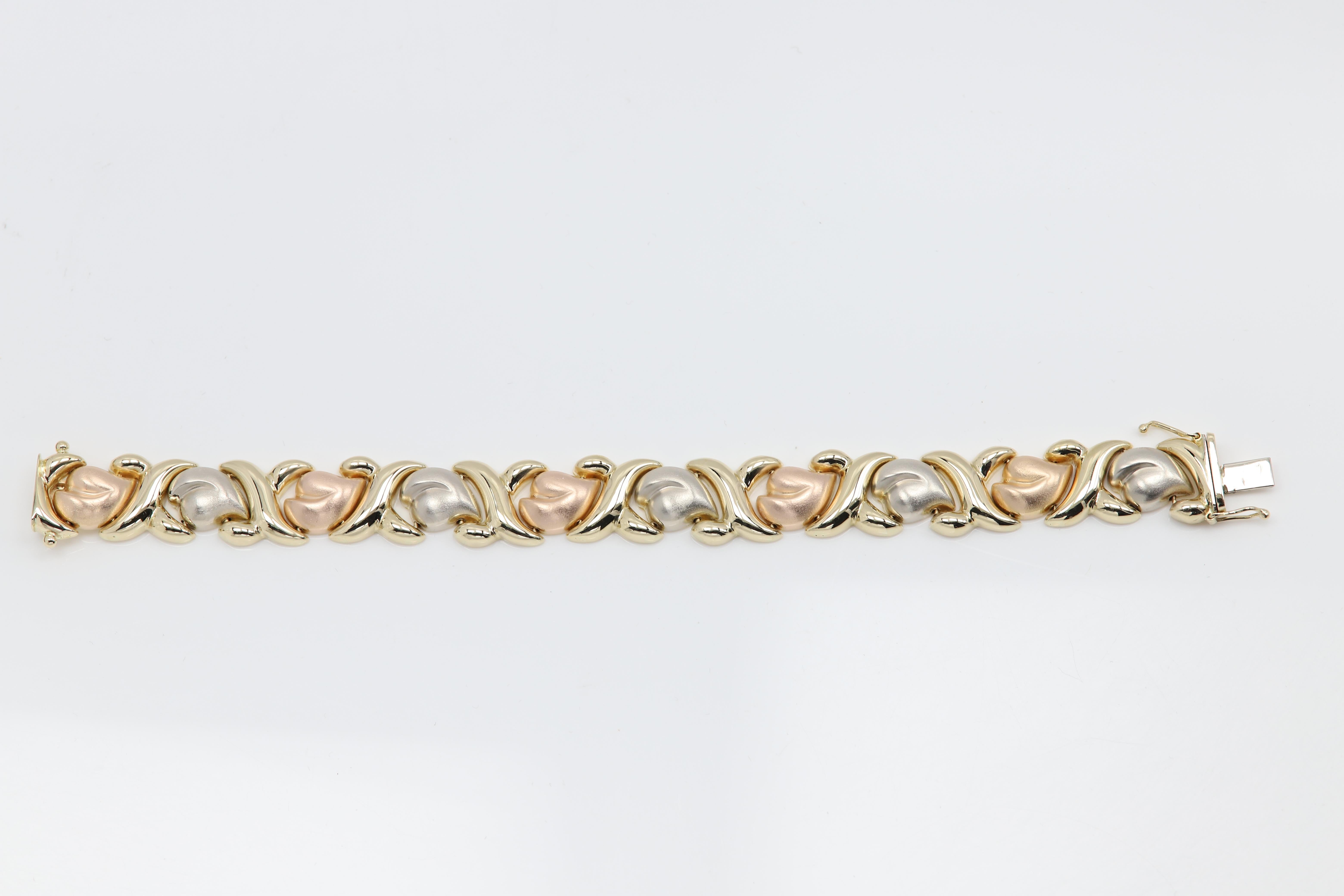 Italian Heart Necklace and Bracelet 14 Karat Multi Gold color Fancy Heart Set For Sale 6