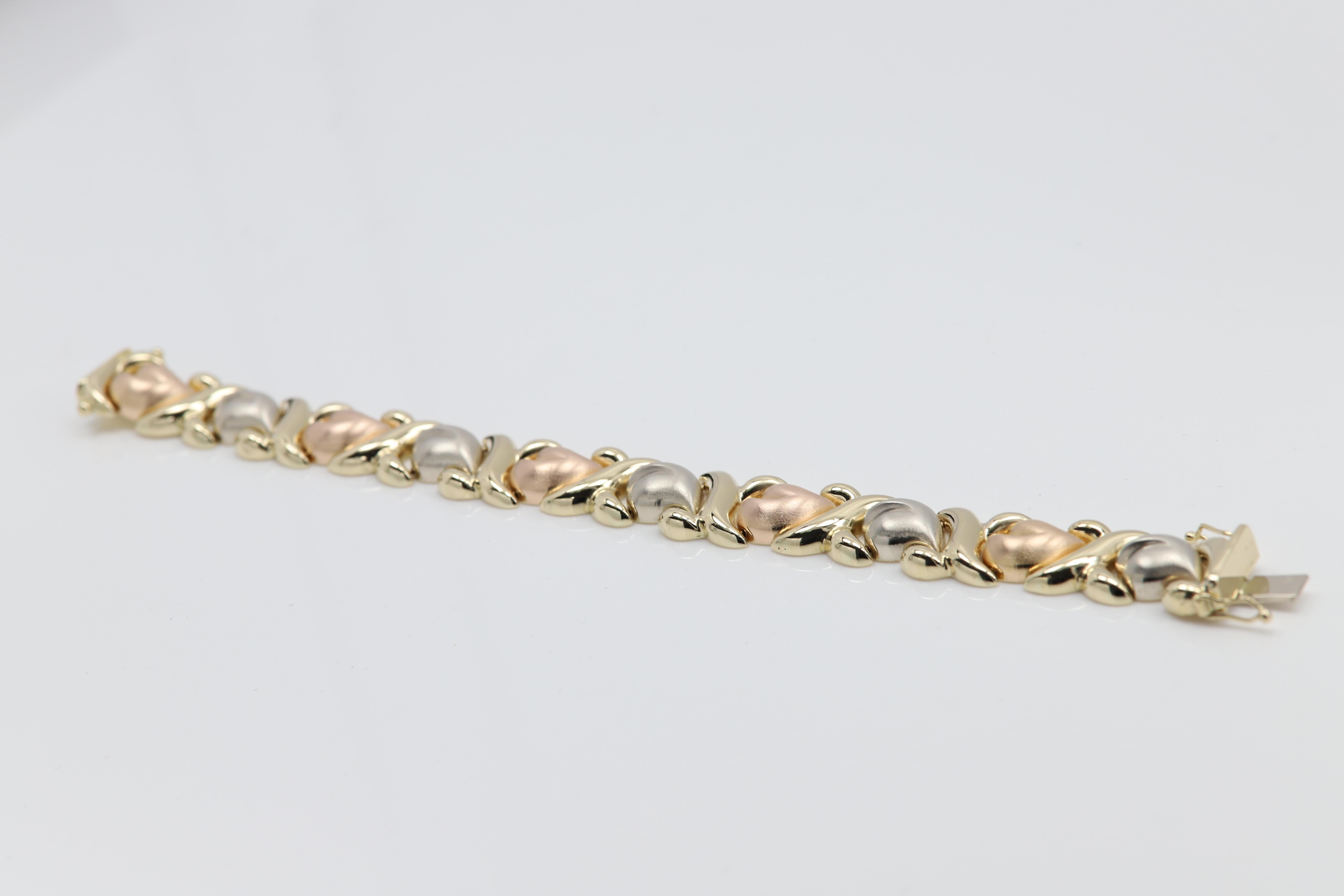 Ensemble collier et bracelet italien en forme de cœur fantaisie en or 14 carats multicolore en vente 7