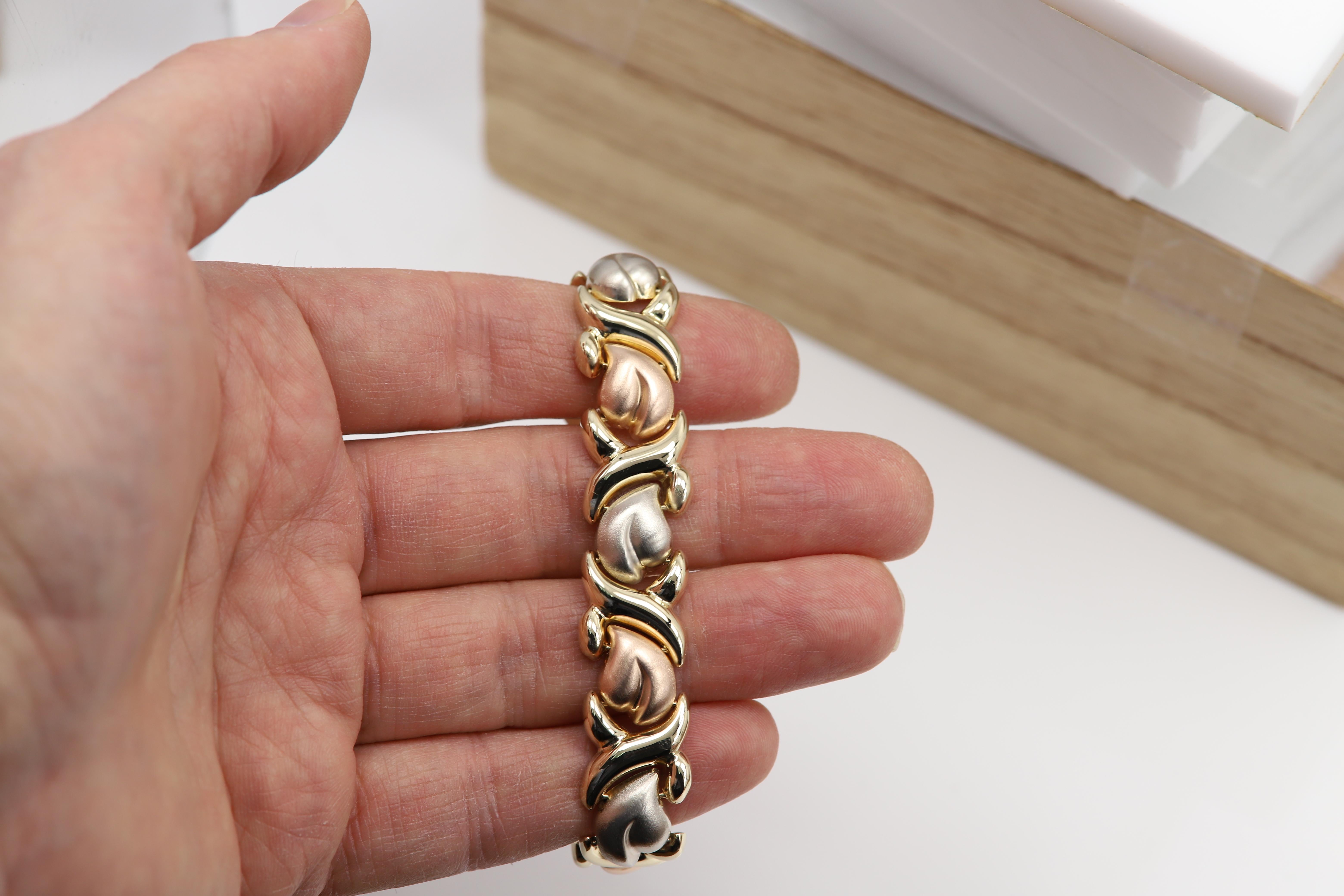 Ensemble collier et bracelet italien en forme de cœur fantaisie en or 14 carats multicolore en vente 9