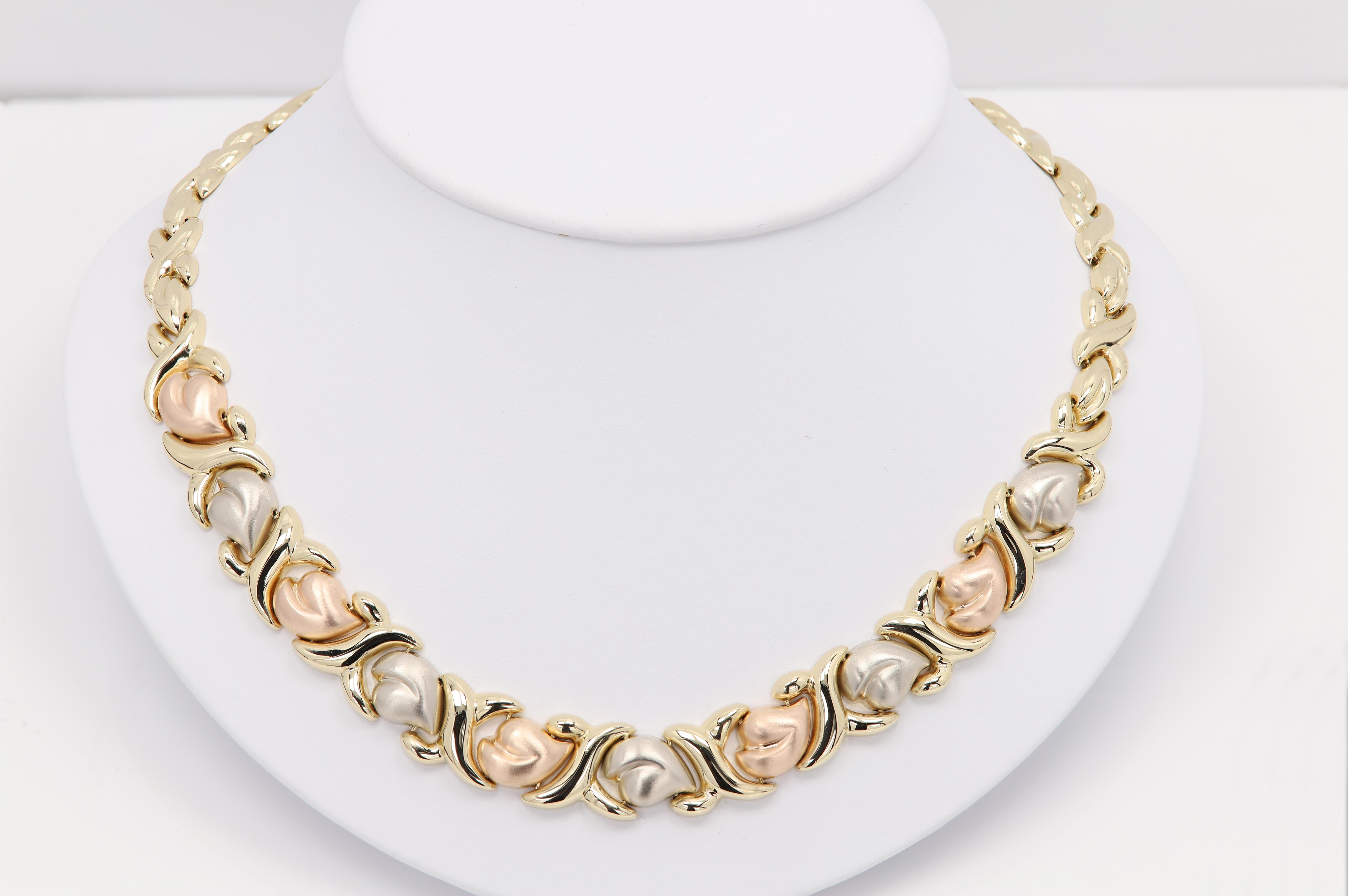 Italian Heart Necklace and Bracelet 14 Karat Multi Gold color Fancy Heart Set For Sale 10