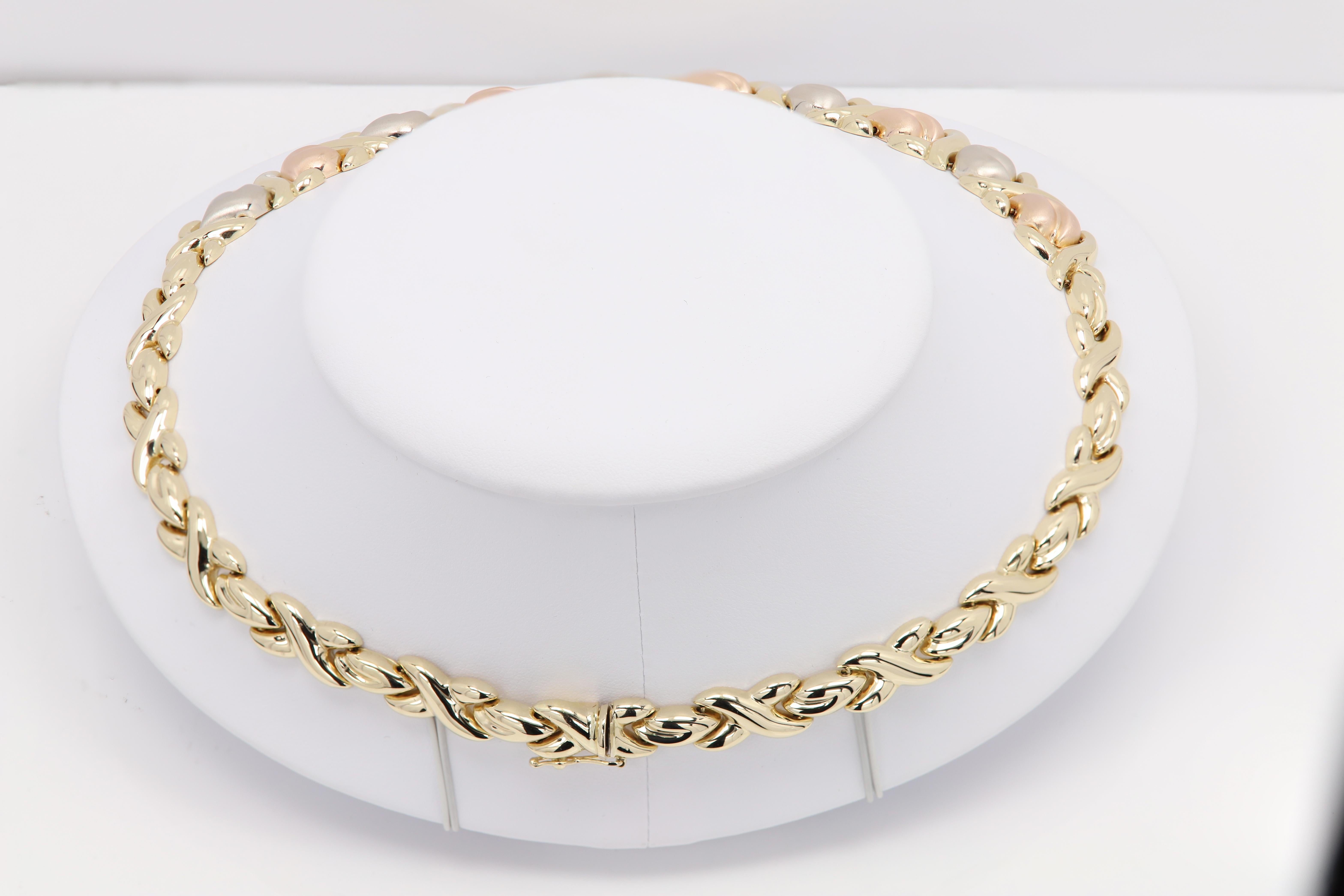 Italian Heart Necklace and Bracelet 14 Karat Multi Gold color Fancy Heart Set For Sale 11