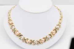 Italian Heart Necklace and Bracelet set 14k Multi Gold color Fancy Hearts Set