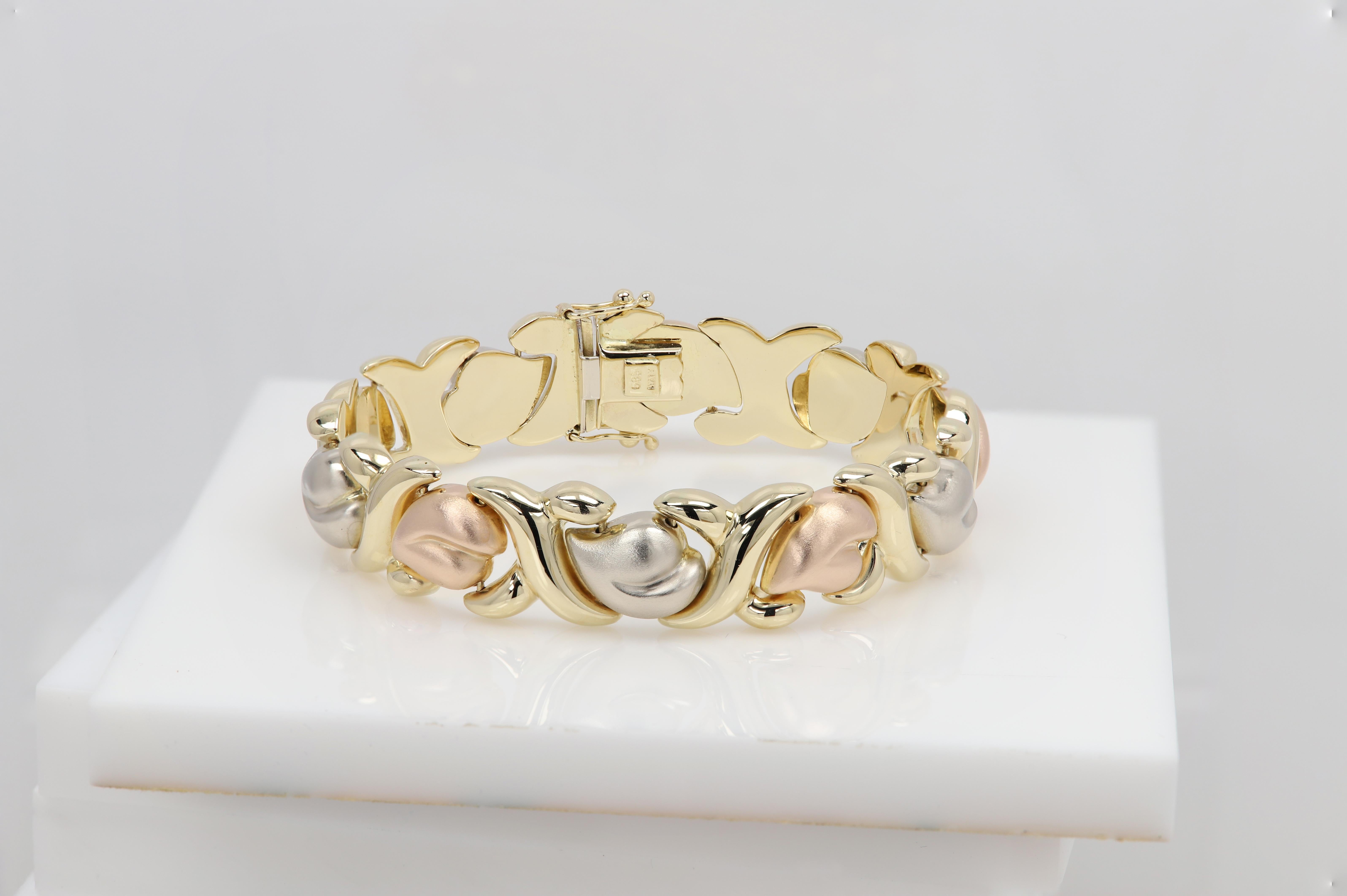 Ensemble collier et bracelet italien en forme de cœur fantaisie en or 14 carats multicolore Neuf - En vente à Brooklyn, NY