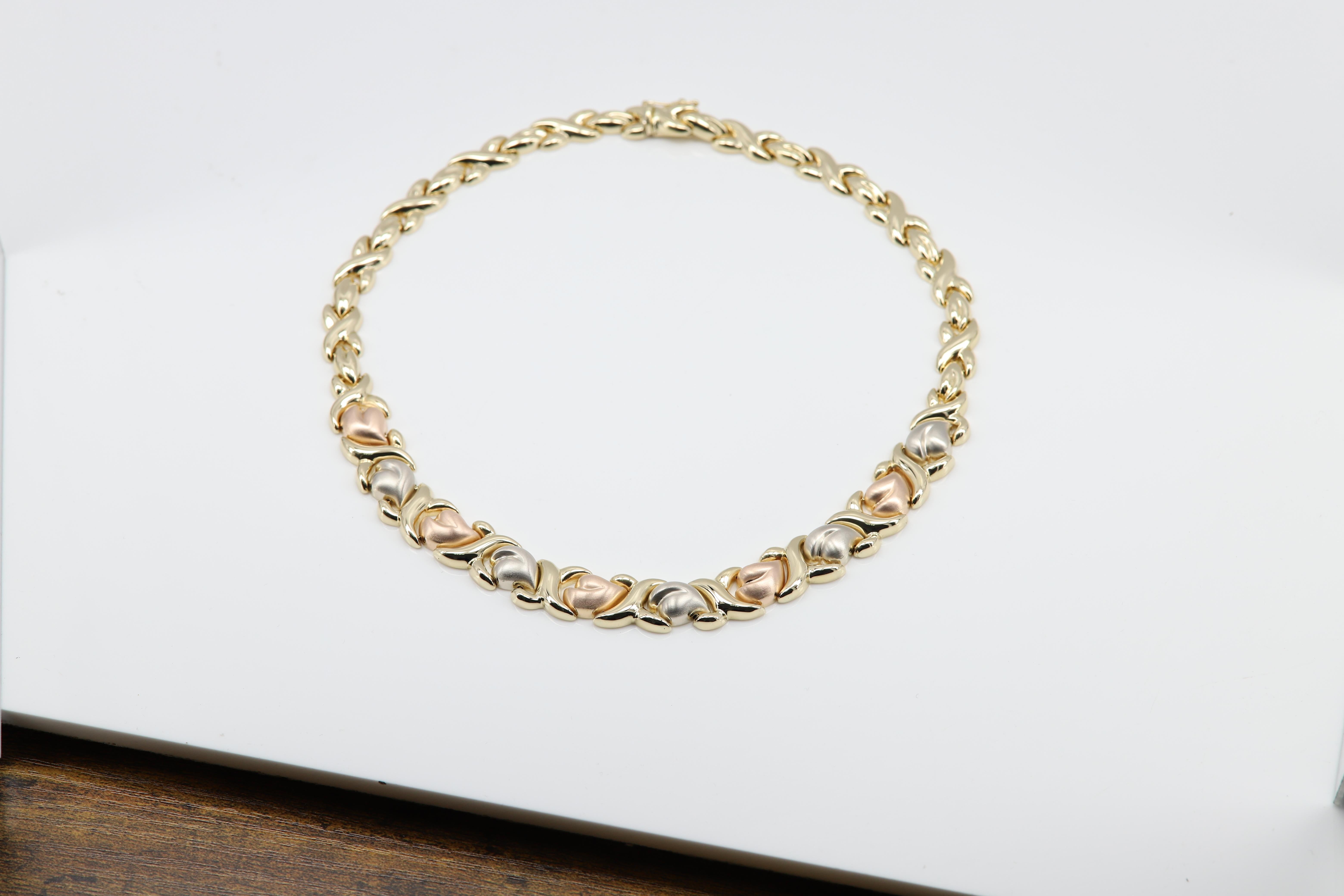 Italian Heart Necklace and Bracelet 14 Karat Multi Gold color Fancy Heart Set For Sale 3