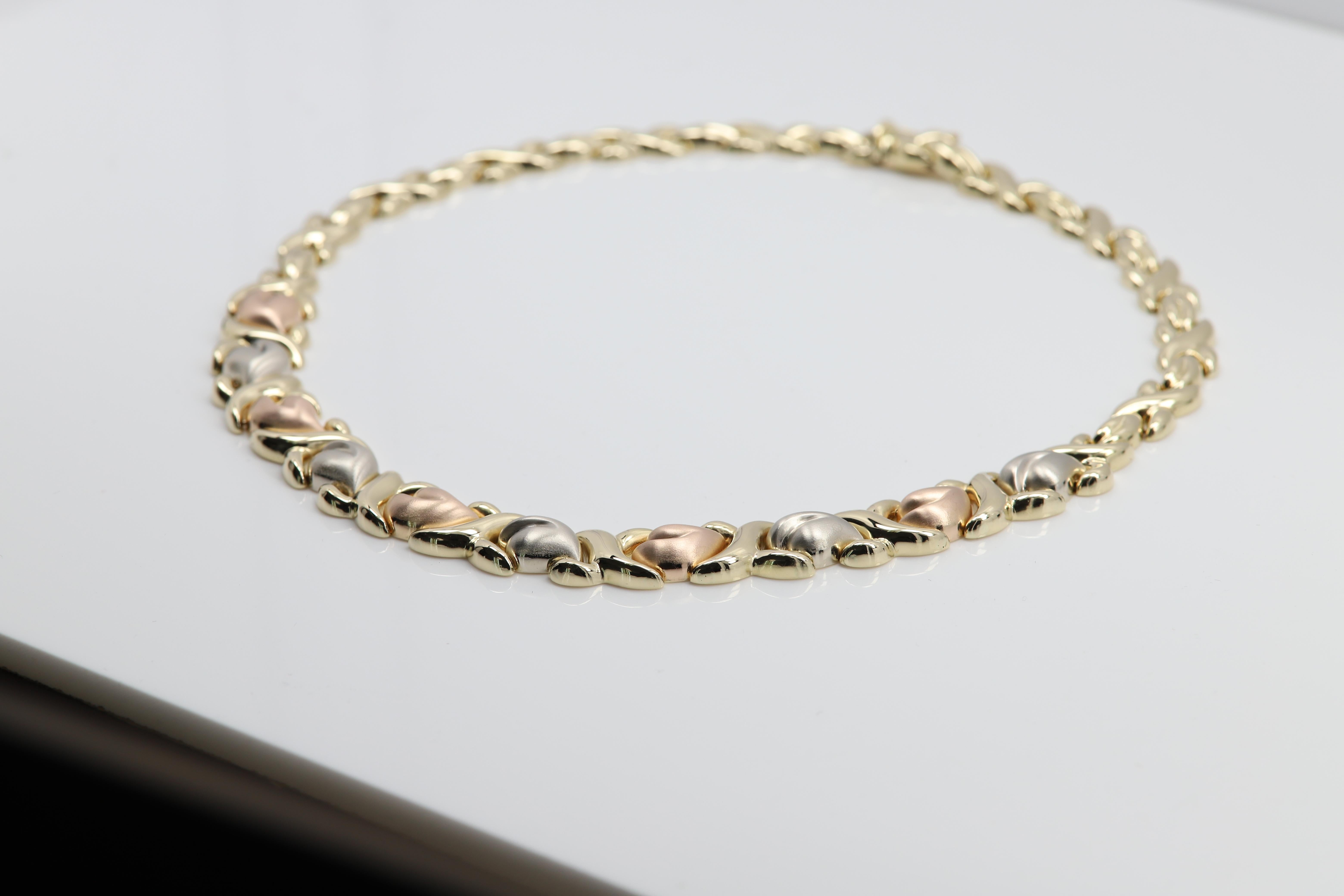 Italian Heart Necklace and Bracelet 14 Karat Multi Gold color Fancy Heart Set For Sale 4