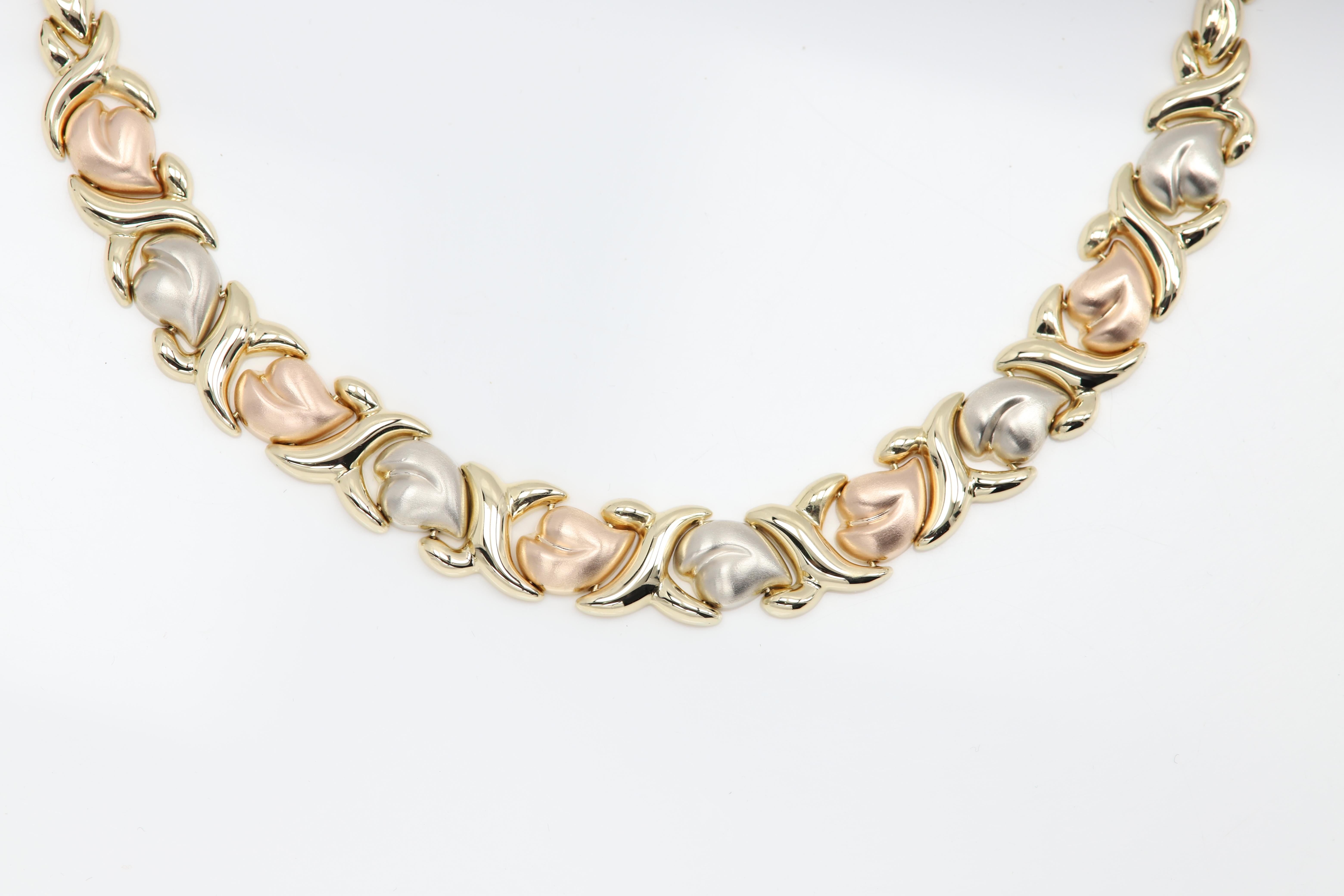 Italian Heart Necklace and Bracelet 14 Karat Multi Gold color Fancy Heart Set For Sale 5