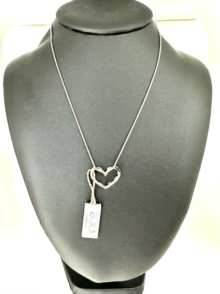Women's or Men's Italian Heart Necklace White Gold and Diamonds  For Sale