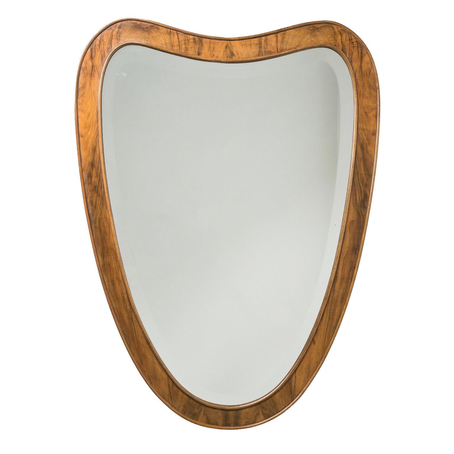 Italian Heart-Shaped Mirror, circa 1940, Walnut Frame
