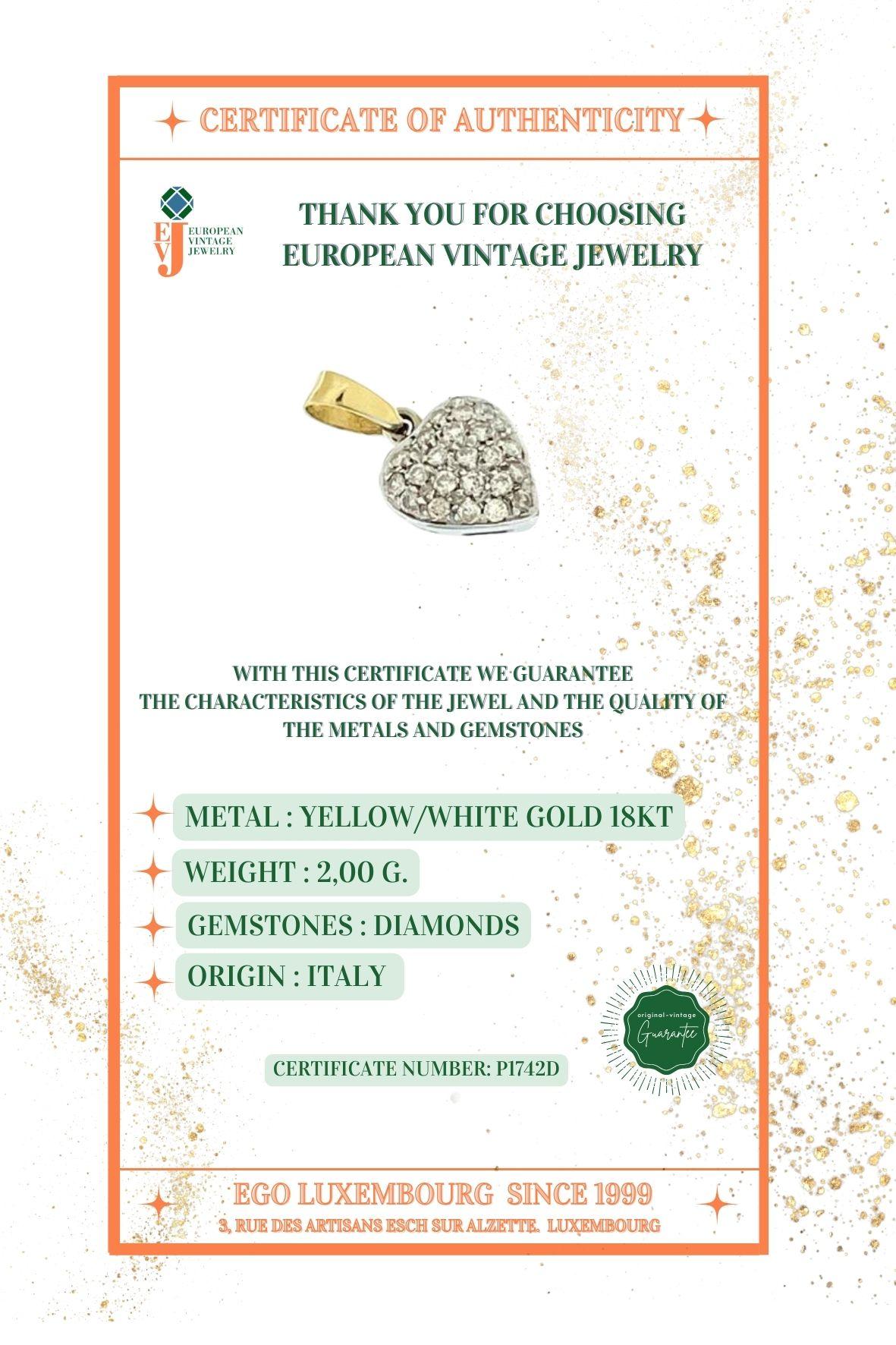 Coeur italien en or jaune et blanc avec diamants en vente 1