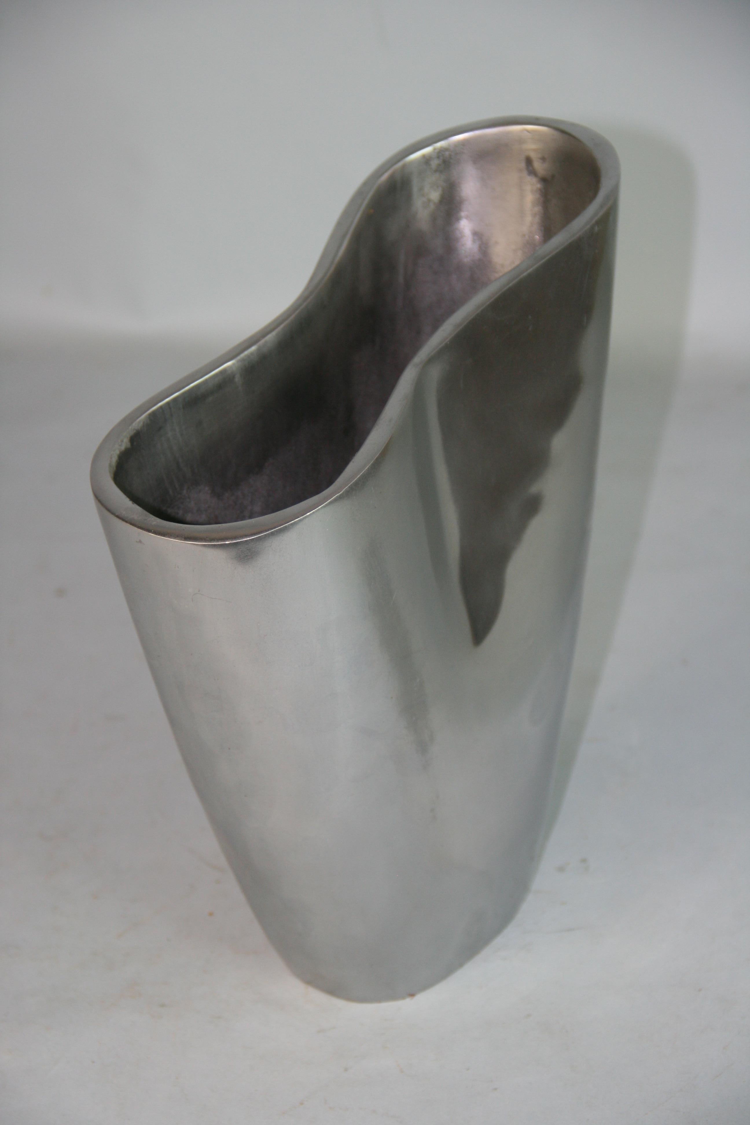Italian Heavy Aluminum Sculptural Vase 1960's In Good Condition In Douglas Manor, NY