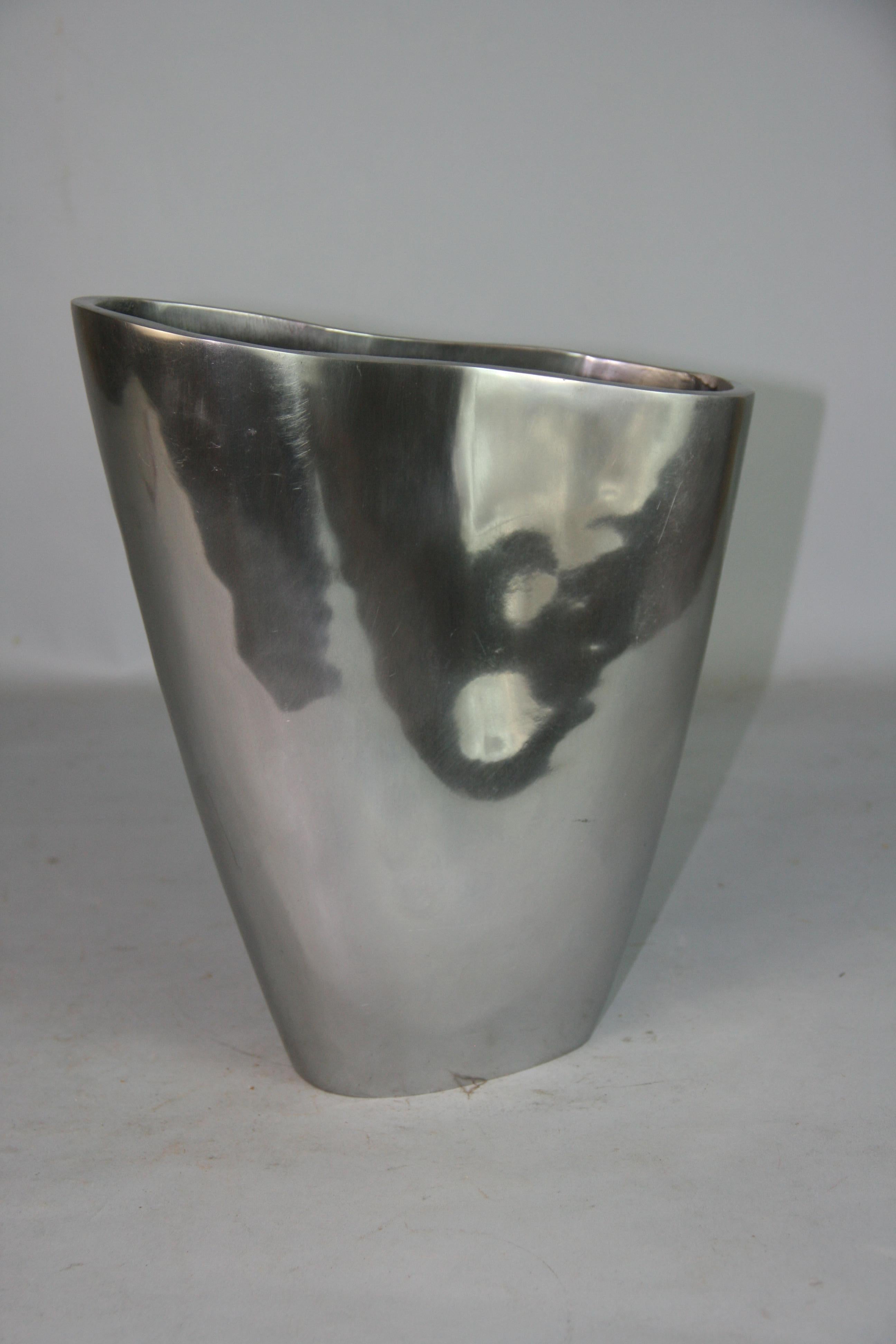 Mid-20th Century Italian Heavy Aluminum Sculptural Vase 1960's For Sale