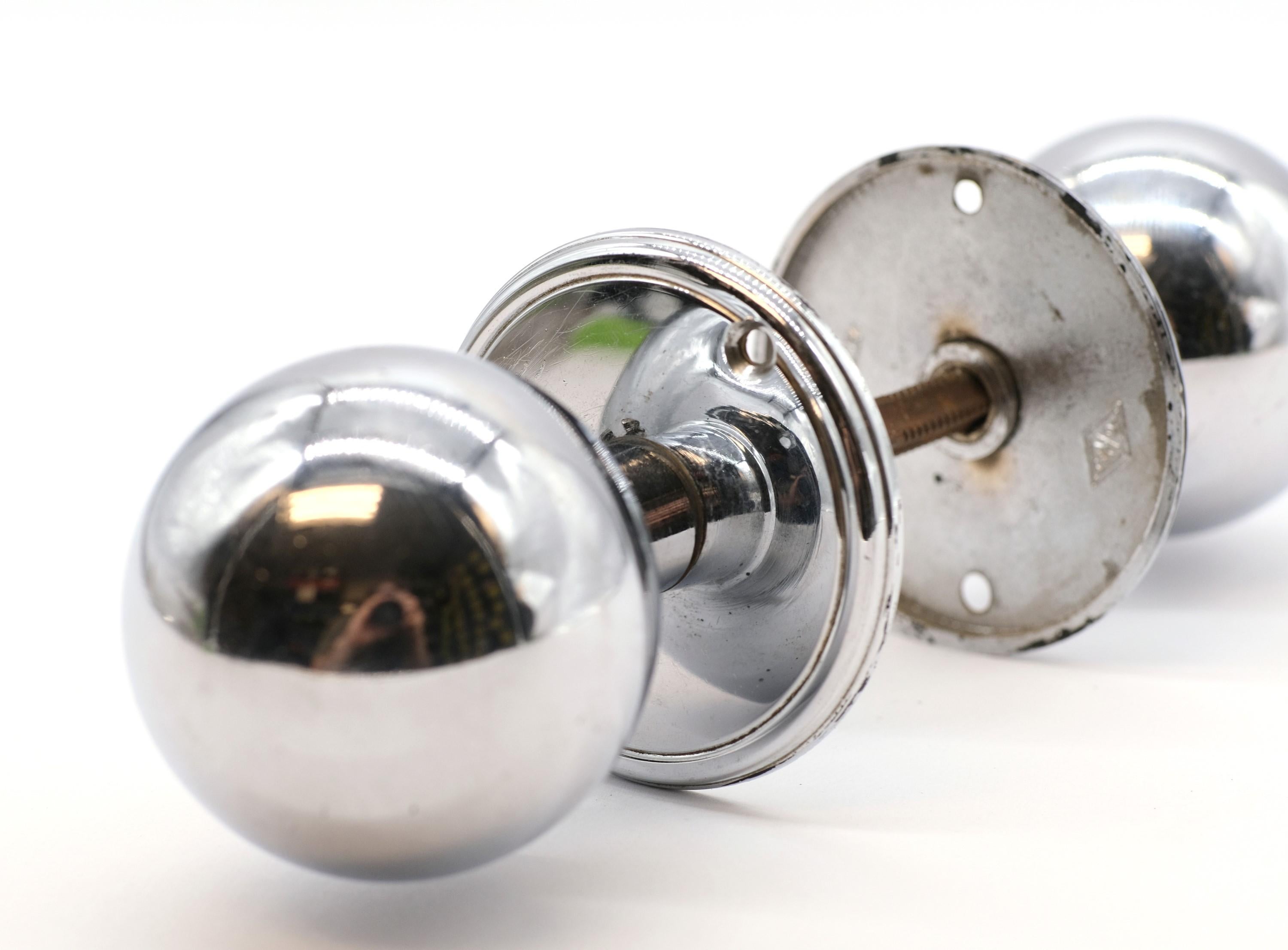 20th Century Italian Heavy Chrome Ball Door Knob Set Qty Available