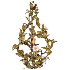 Antique Italian Heavy Tole Porcelain Roses and Flowers Chandelier, 1850