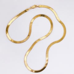 Italian Herringbone Chain in 14 Karat Yellow Gold, Flat Wide Chain, 14 Karat