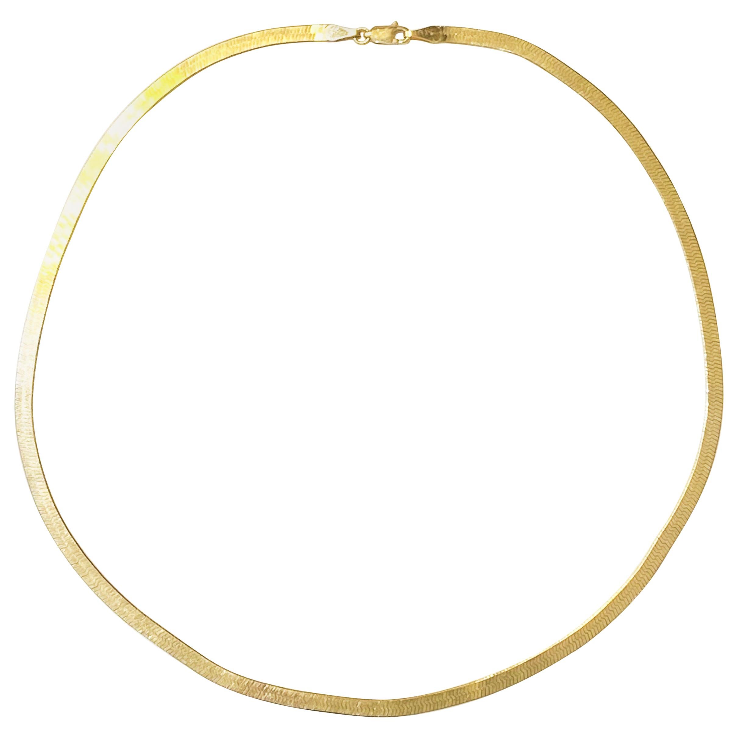 Italian Herringbone Chain in 14 Karat Yellow Gold, Flat Wide Chain, 14 Karat