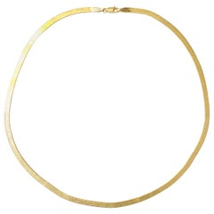 Italian Herringbone Chain in 14 Karat Yellow Gold, Flat Wide Chain, 14 Karat