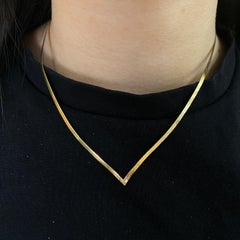 Italian Herringbone Chevron Choker Flat Link 2mm wide 16 inches long 14K Gold LV