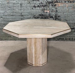 Italian Hexagon Travertine/Brass Dining/Center Table, Italy 1970