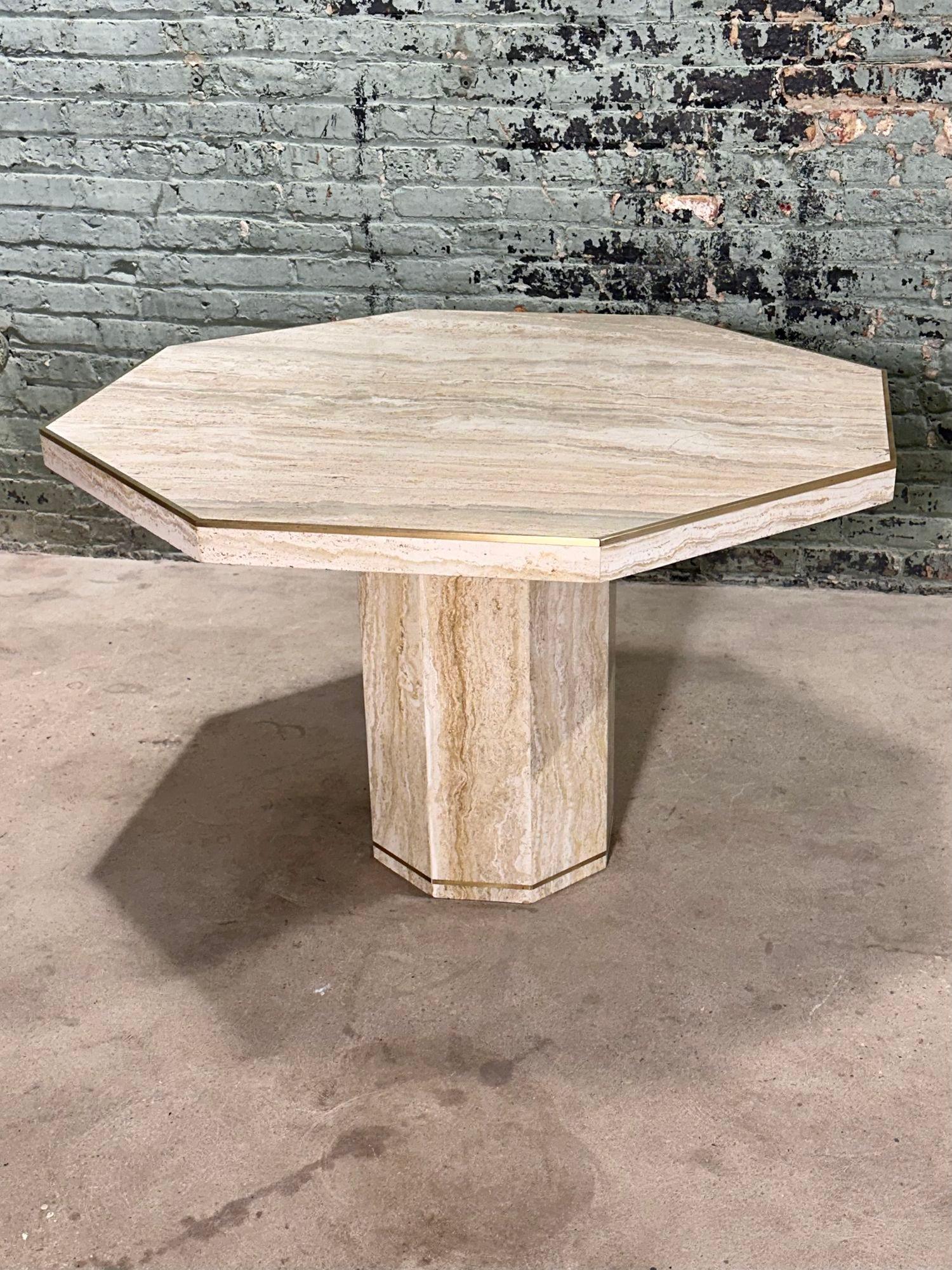 Mid-Century Modern Italian Hexagon Travertine/Brass Dining/Center Table, Italy 1970 For Sale