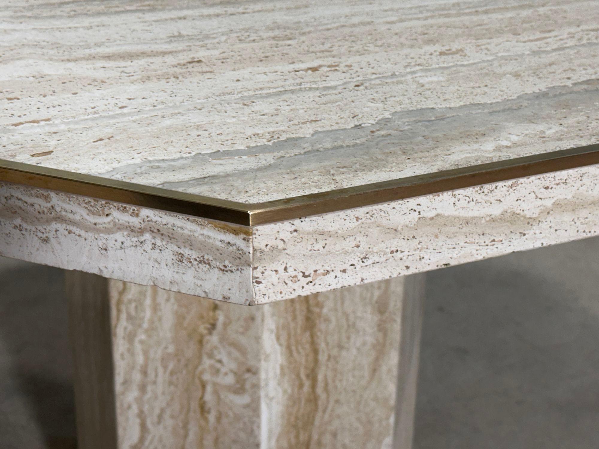 Italian Hexagon Travertine/Brass Dining/Center Table, Italy 1970 3