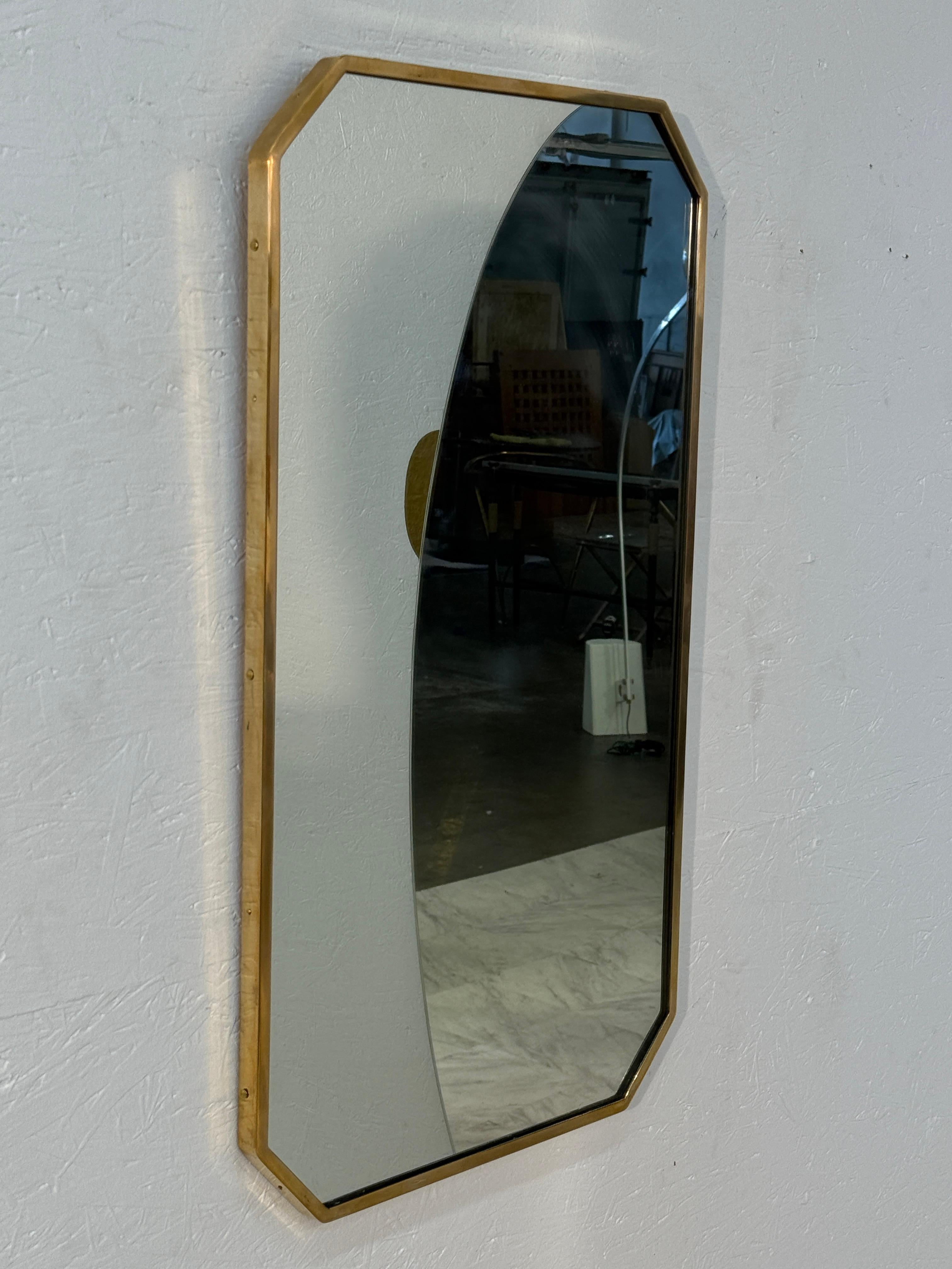Modern Italian Hexagonal Brass-Framed Wall Mirror, 1950s For Sale