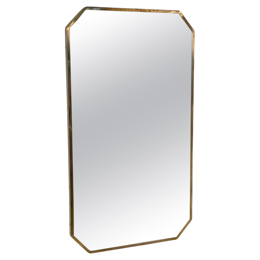 Italian Hexagonal Brass-Framed Wall Mirror, 1950s