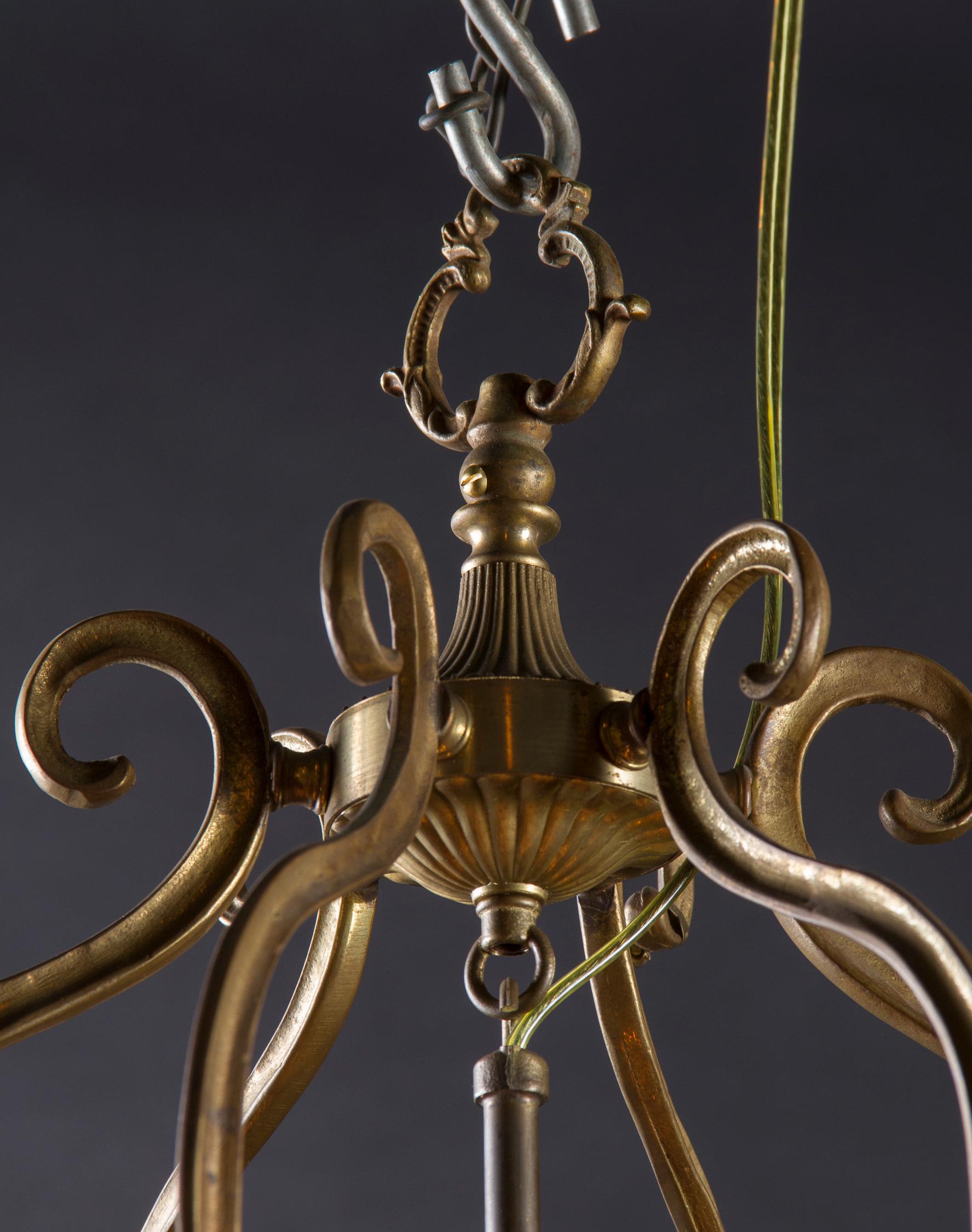 Italian Hexagonal Bronze Hanging Lantern, Mid 20th Century For Sale 1