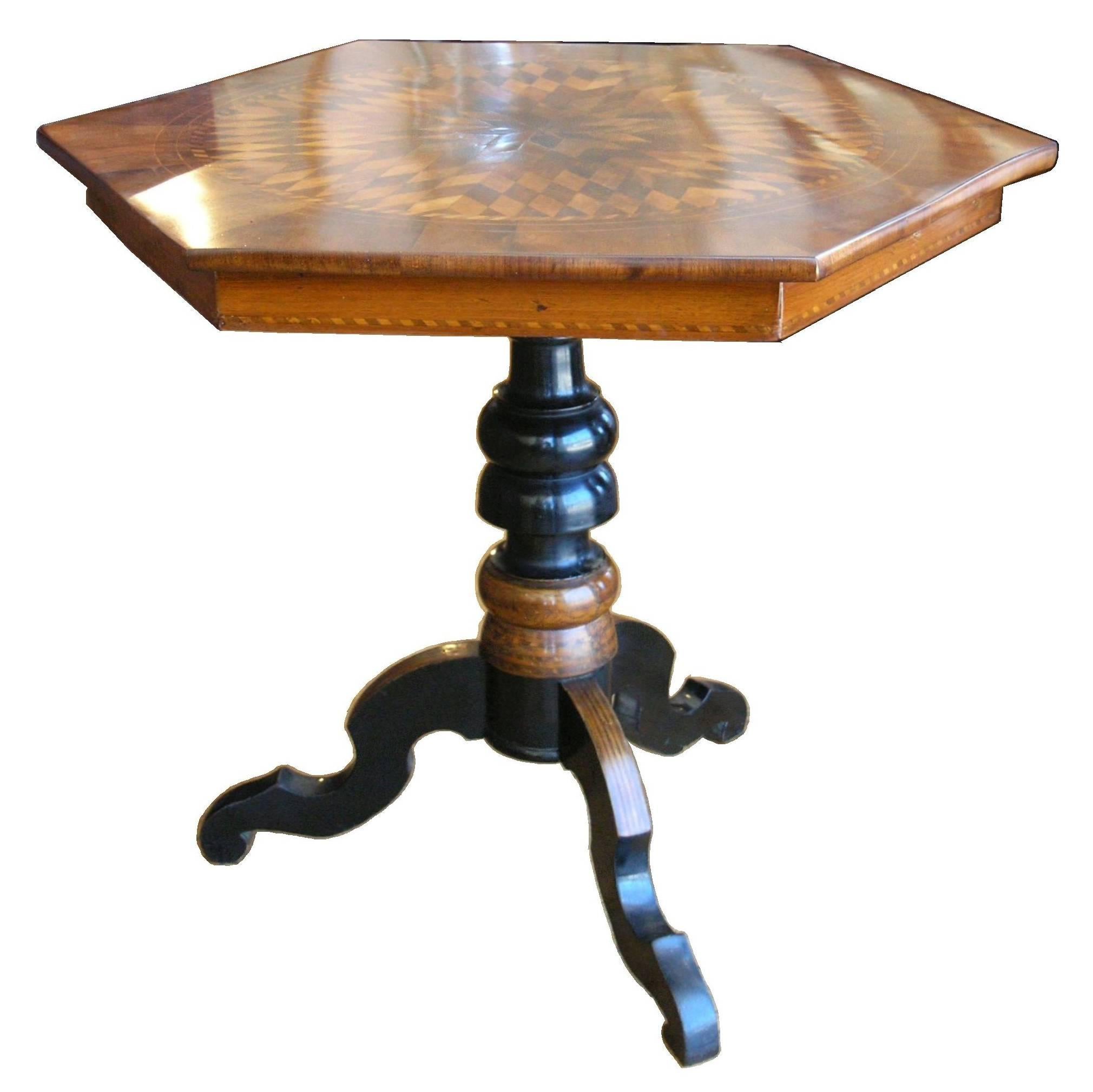 Italian Hexagonal Marquetry Table For Sale 4