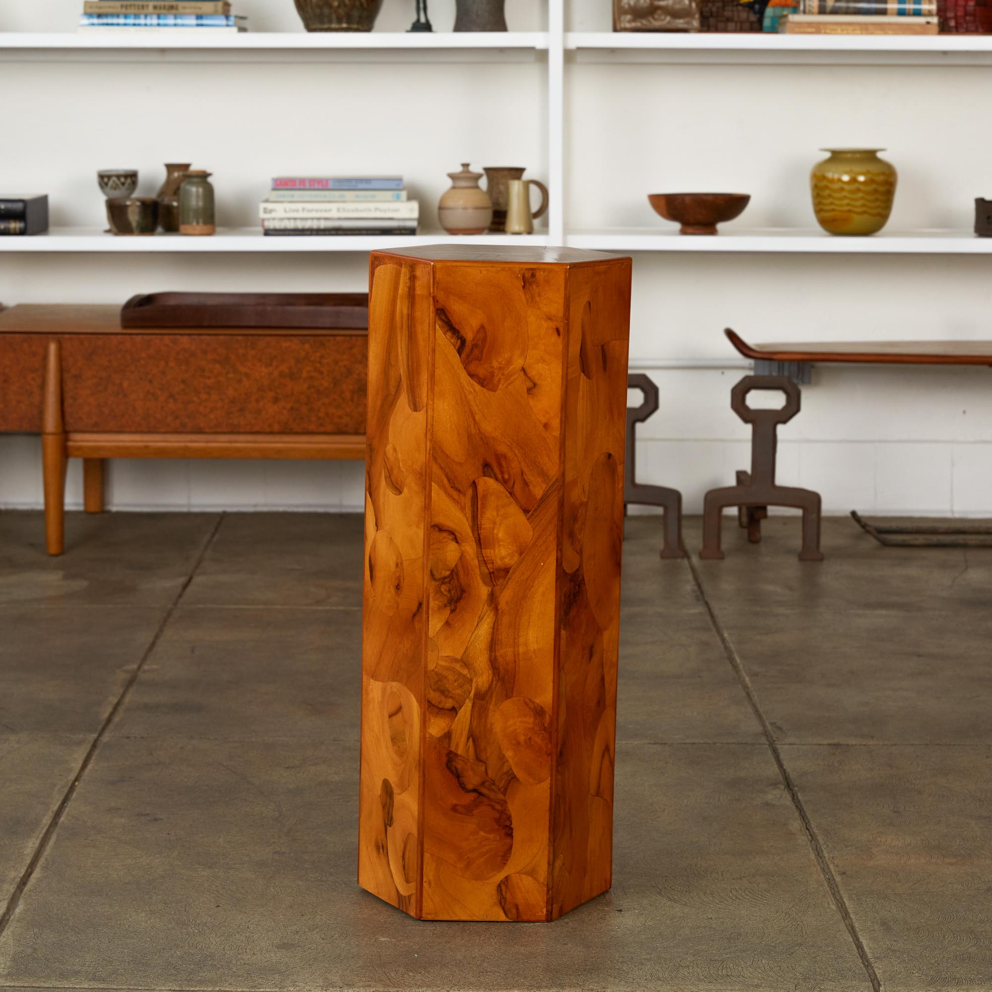 Mid-20th Century Italian Hexagonal Patchwork Burl Pedestal