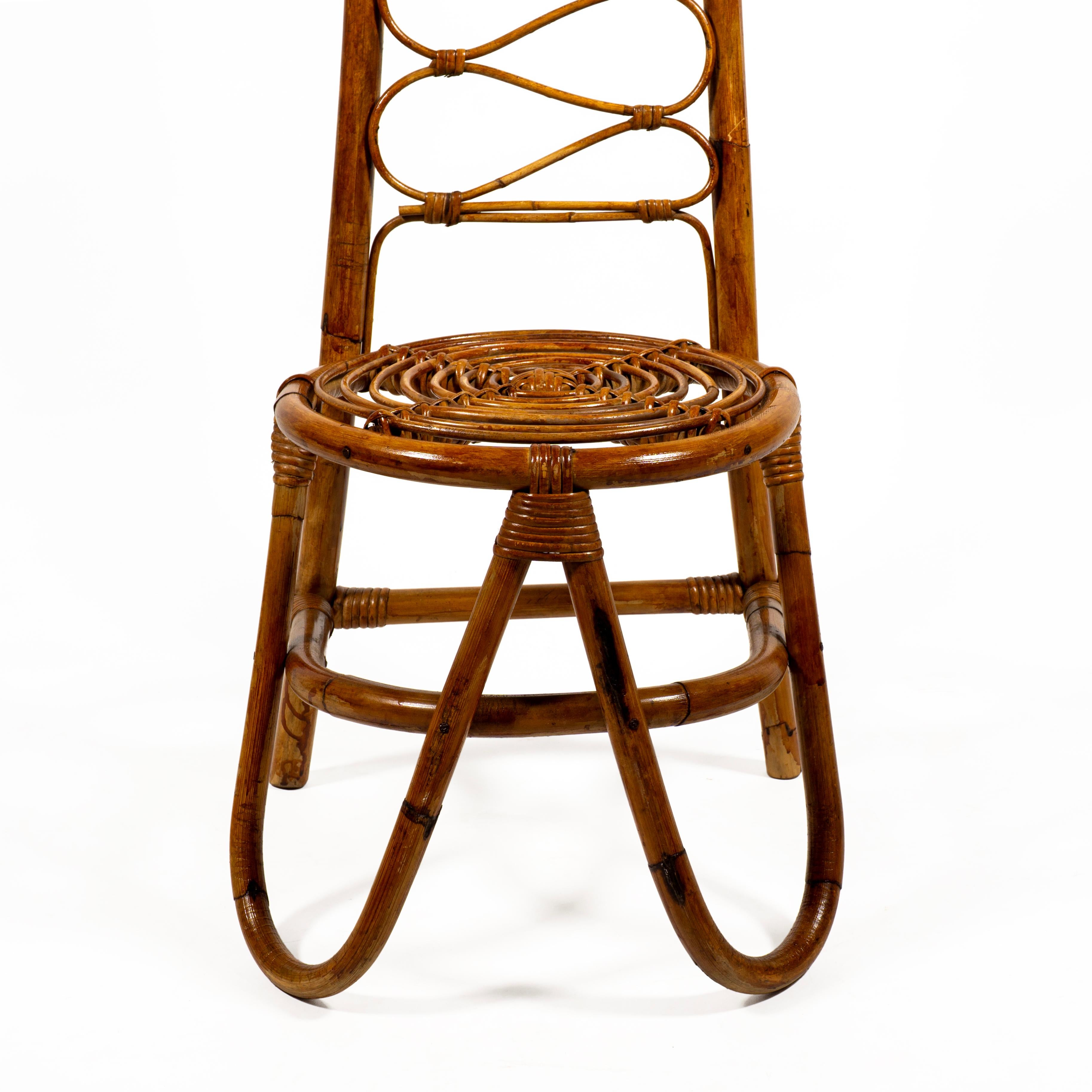 Italienischer Stuhl mit hoher Rückenlehne aus Bambus und Rattan Moderne Mitte des Jahrhunderts, Italien 1960er Jahre im Angebot 5