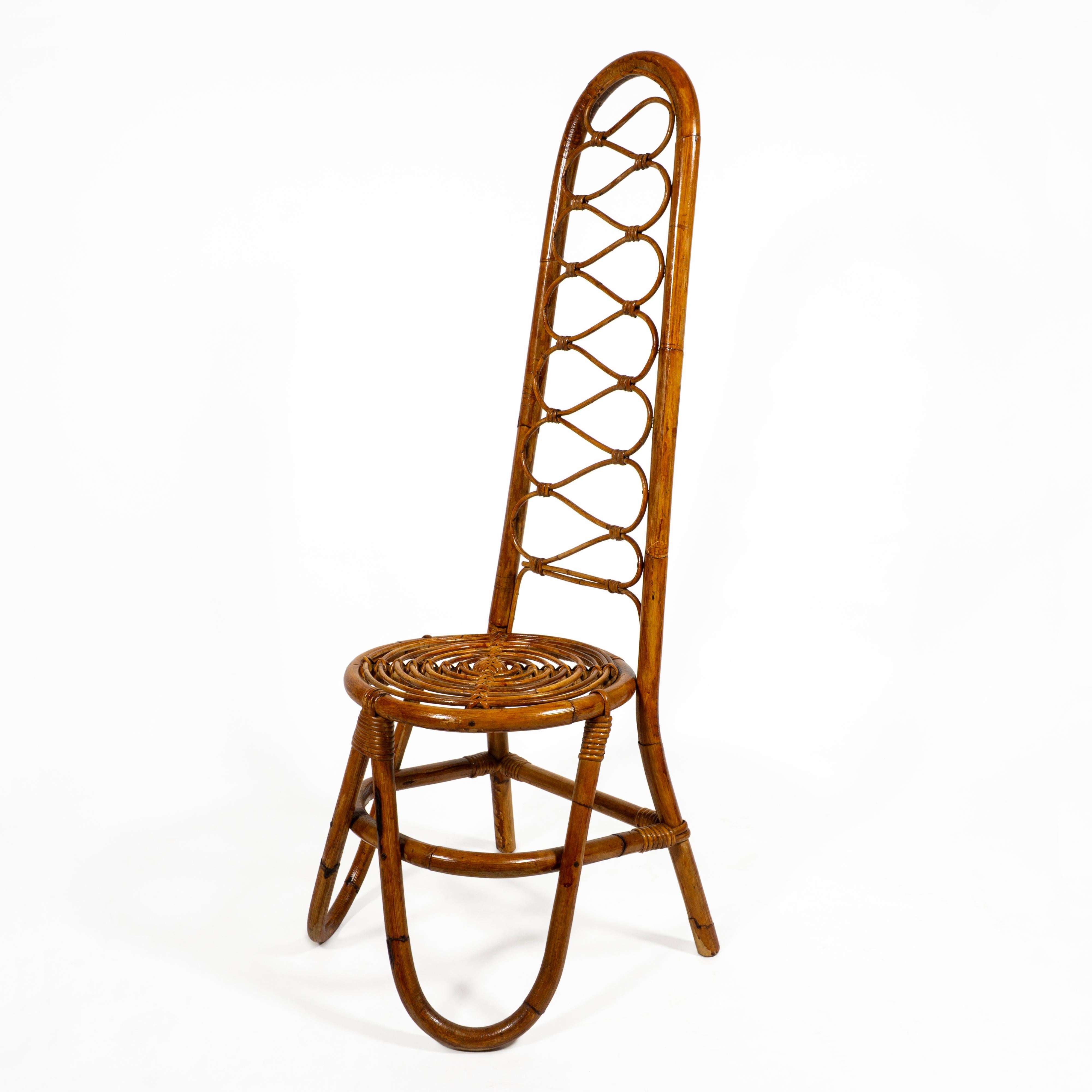 Italienischer Stuhl mit hoher Rückenlehne aus Bambus und Rattan Moderne Mitte des Jahrhunderts, Italien 1960er Jahre (Moderne der Mitte des Jahrhunderts) im Angebot