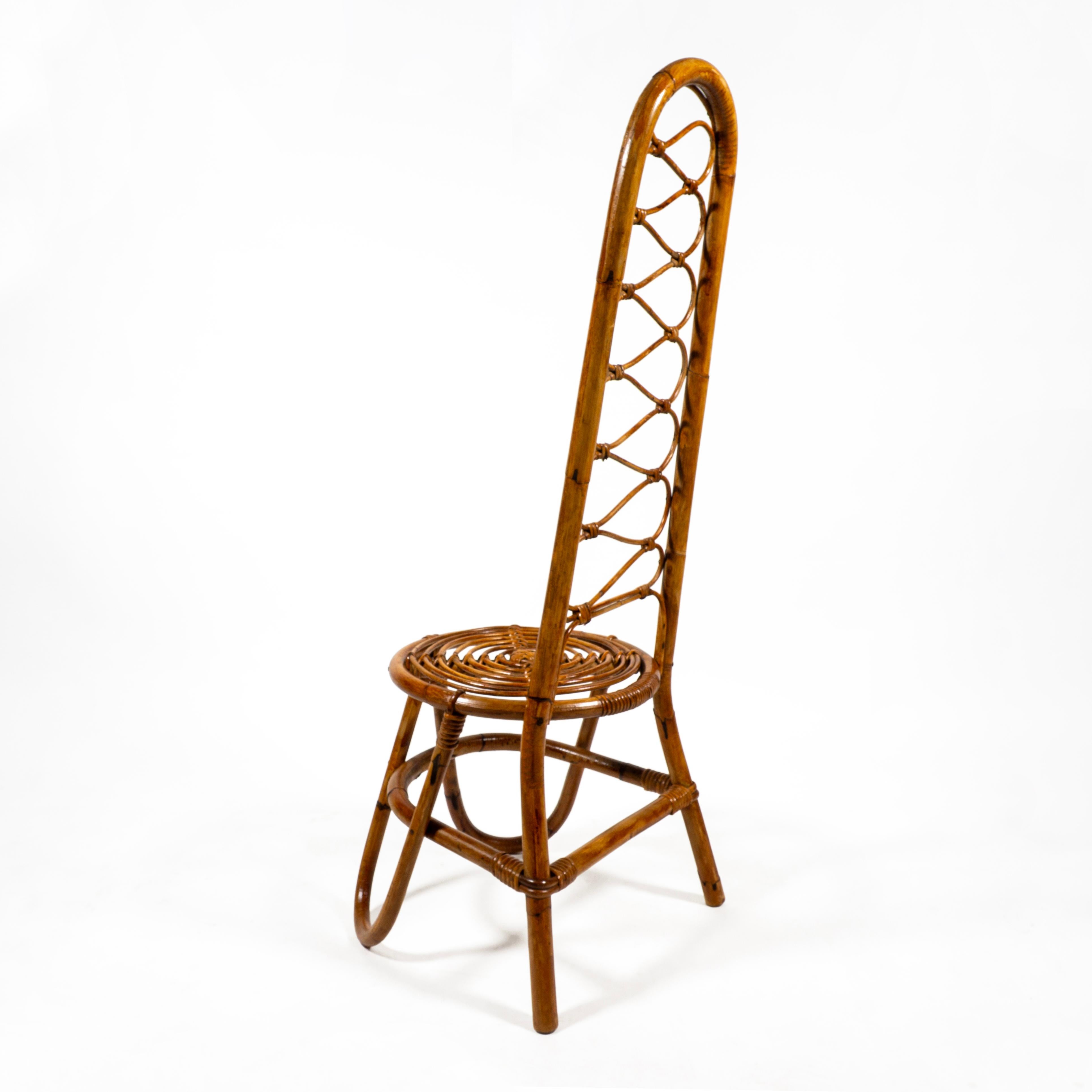 Italienischer Stuhl mit hoher Rückenlehne aus Bambus und Rattan Moderne Mitte des Jahrhunderts, Italien 1960er Jahre im Zustand „Gut“ im Angebot in Regensburg, DE