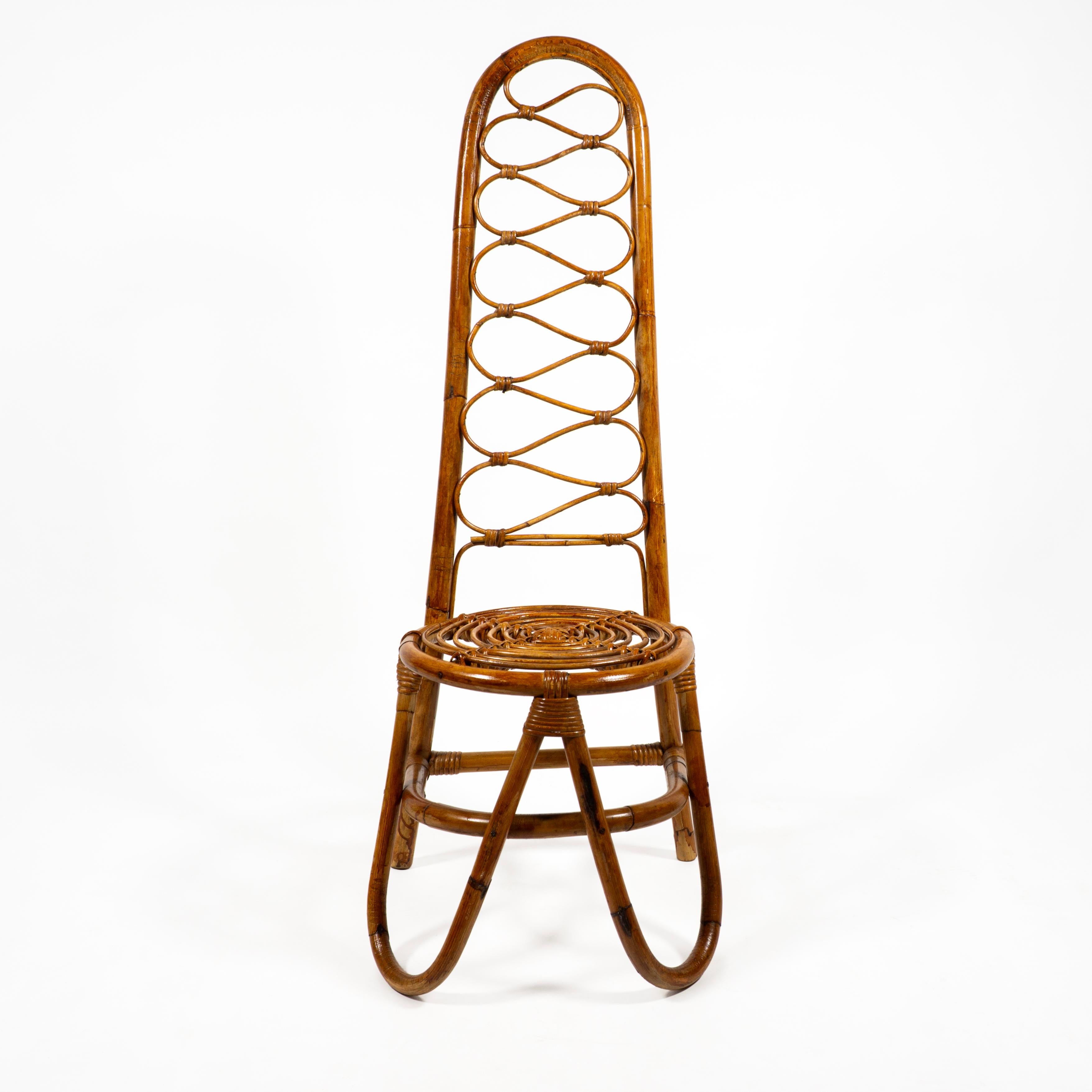 Italienischer Stuhl mit hoher Rückenlehne aus Bambus und Rattan Moderne Mitte des Jahrhunderts, Italien 1960er Jahre (Mitte des 20. Jahrhunderts) im Angebot