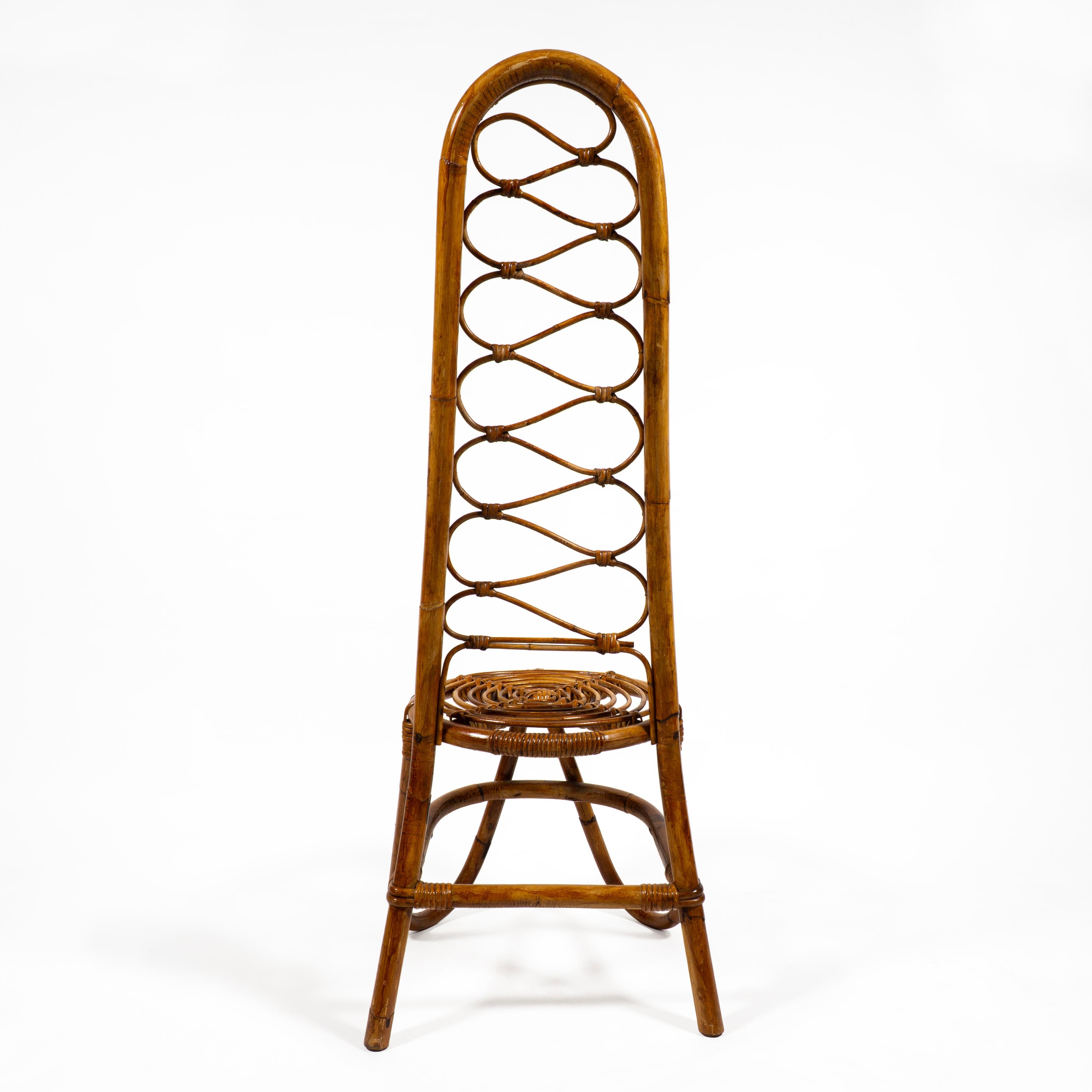 Italienischer Stuhl mit hoher Rückenlehne aus Bambus und Rattan Moderne Mitte des Jahrhunderts, Italien 1960er Jahre im Angebot 1