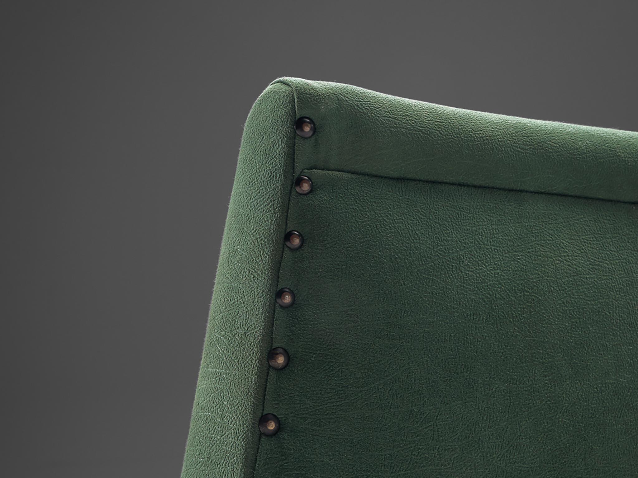 Mid-20th Century Italian High Back Lounge Chair in Green Upholstery