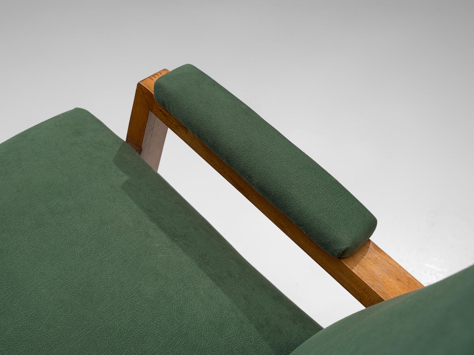 Metal Italian High Back Lounge Chair in Green Upholstery