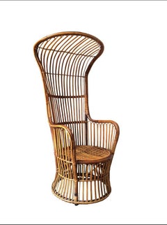 Italian high back rattan woven armchair, Bonacina