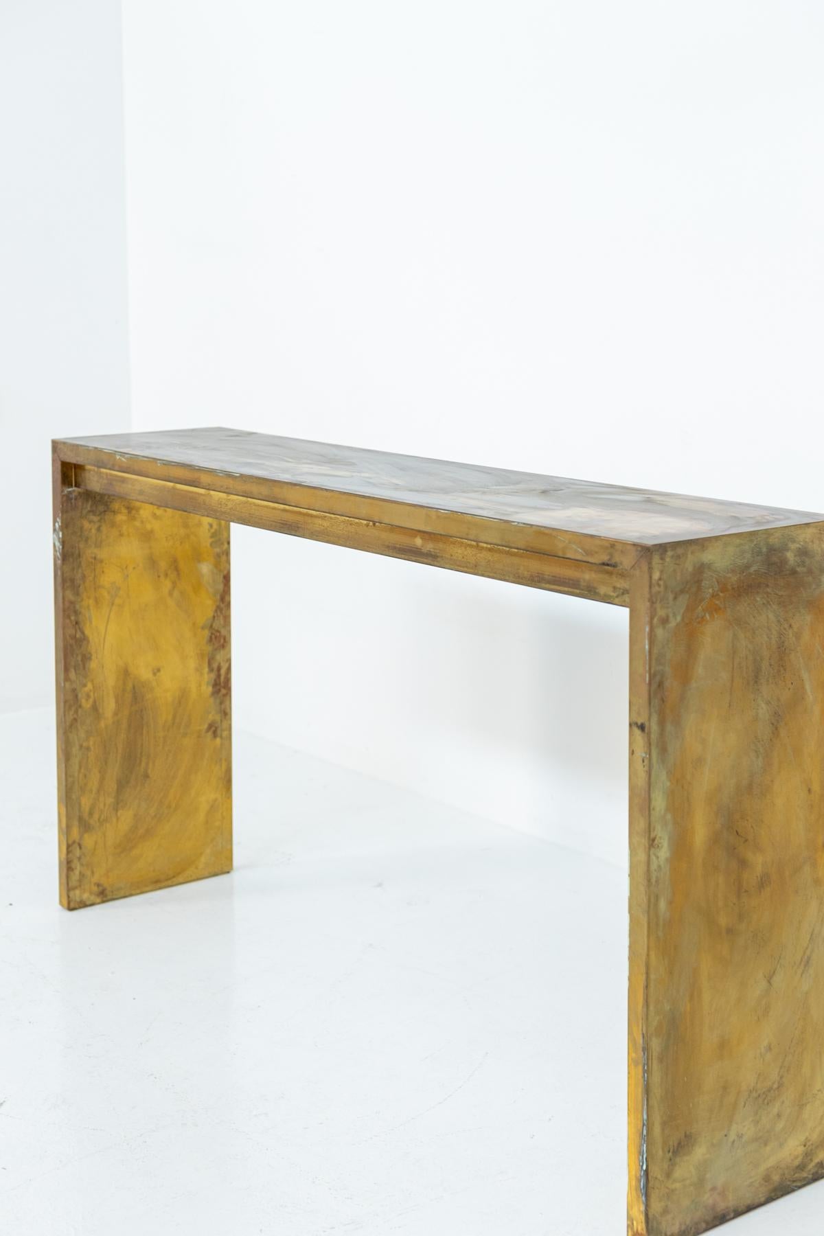 Mid-20th Century Italian High Consolle Table in Brass