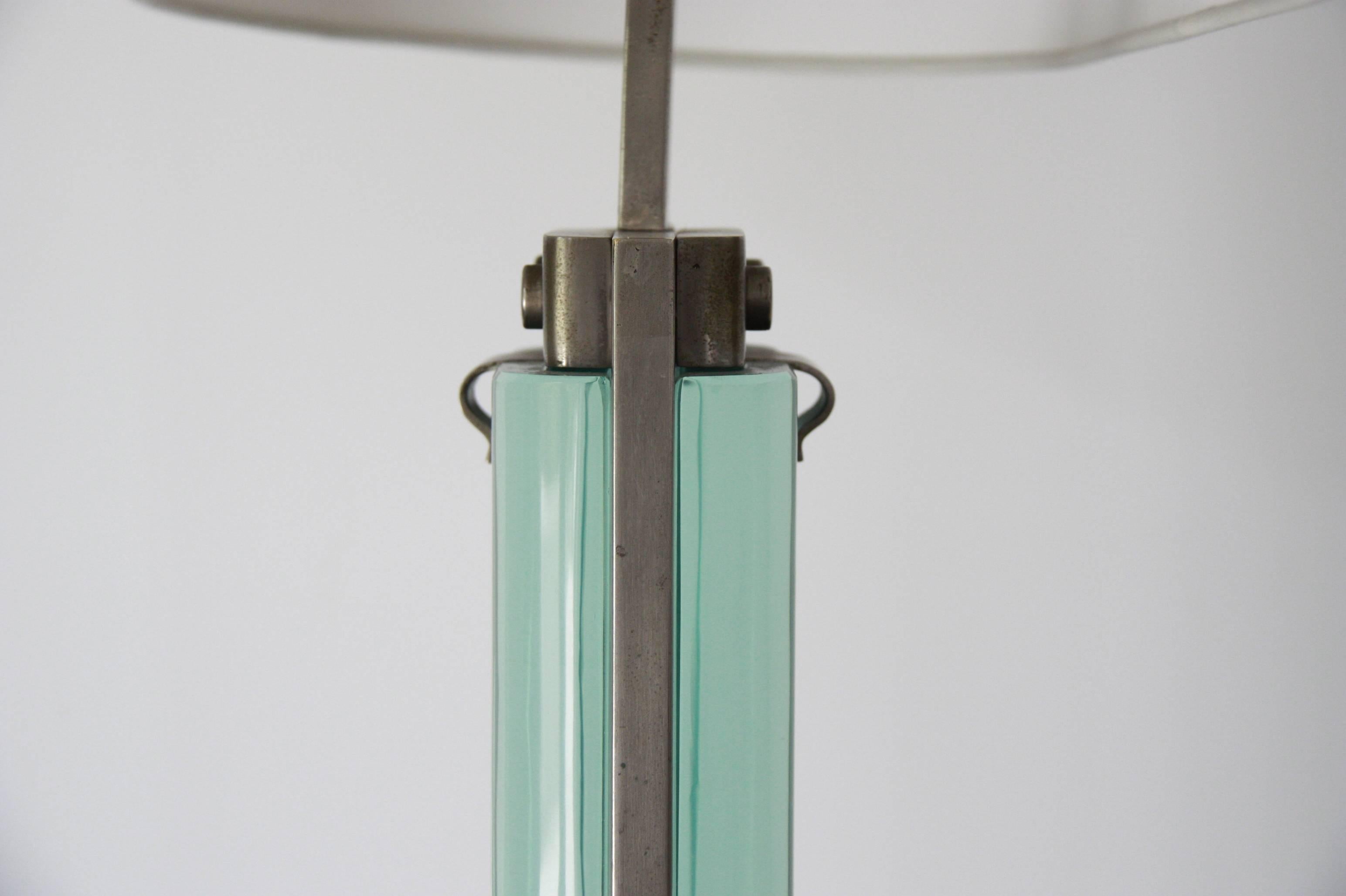 Mid-20th Century Italian High Vintage Table Lamp Wood Metal and Thick Glass by Fontana Arte, 1940 For Sale