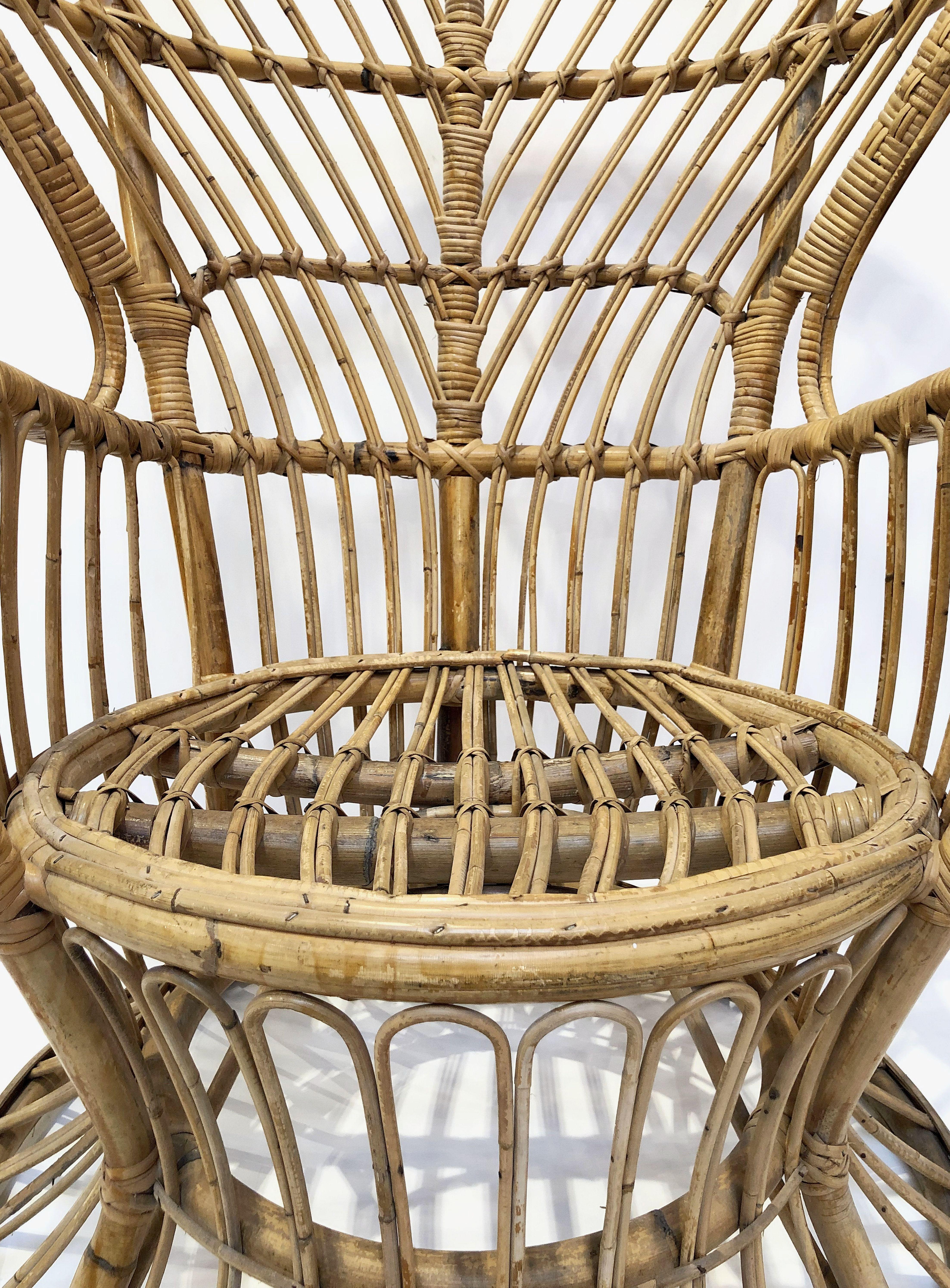 Italian High Wingback Armchair of Bamboo and Rattan 5