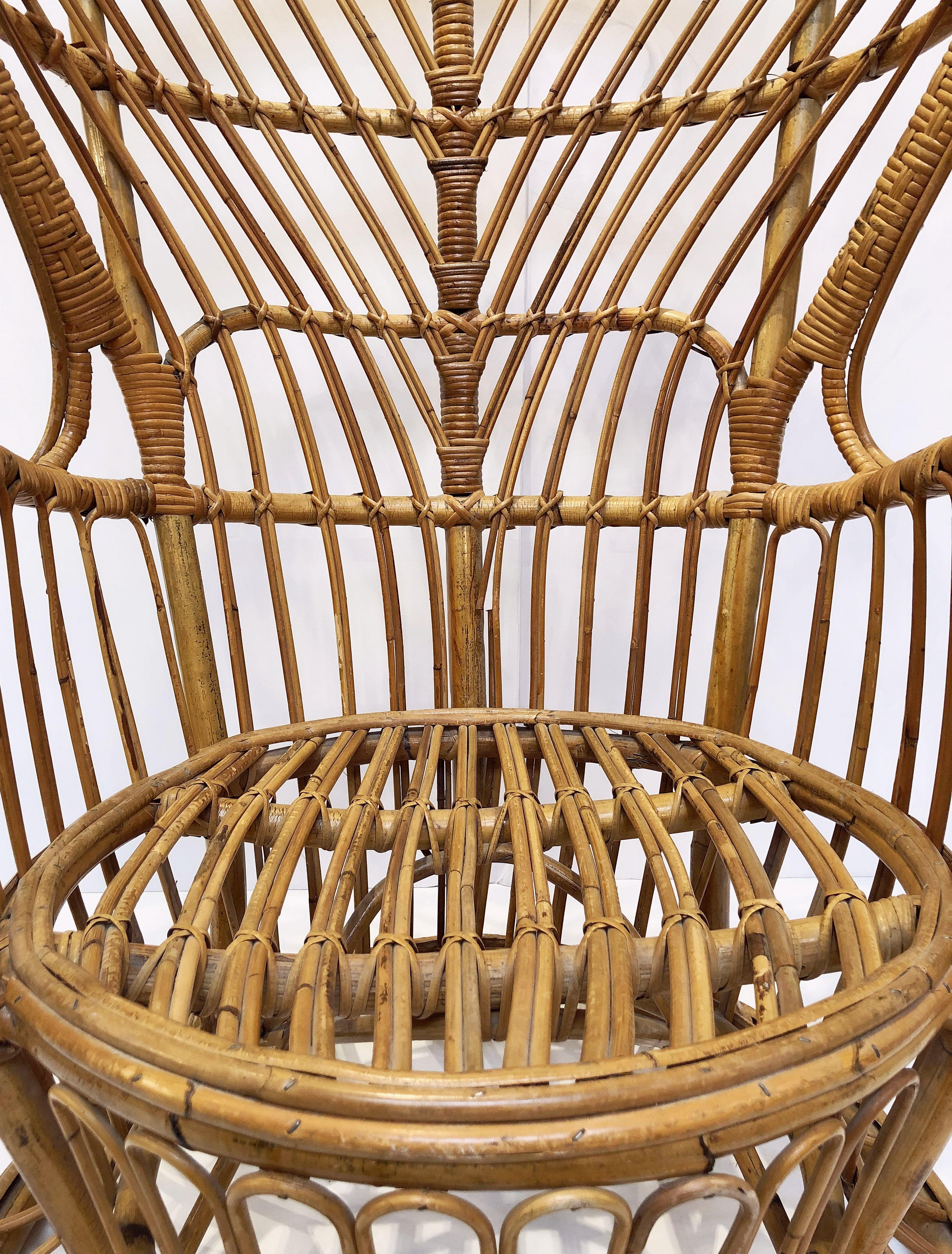 Italian High Wingback Armchair of Bamboo and Rattan 9