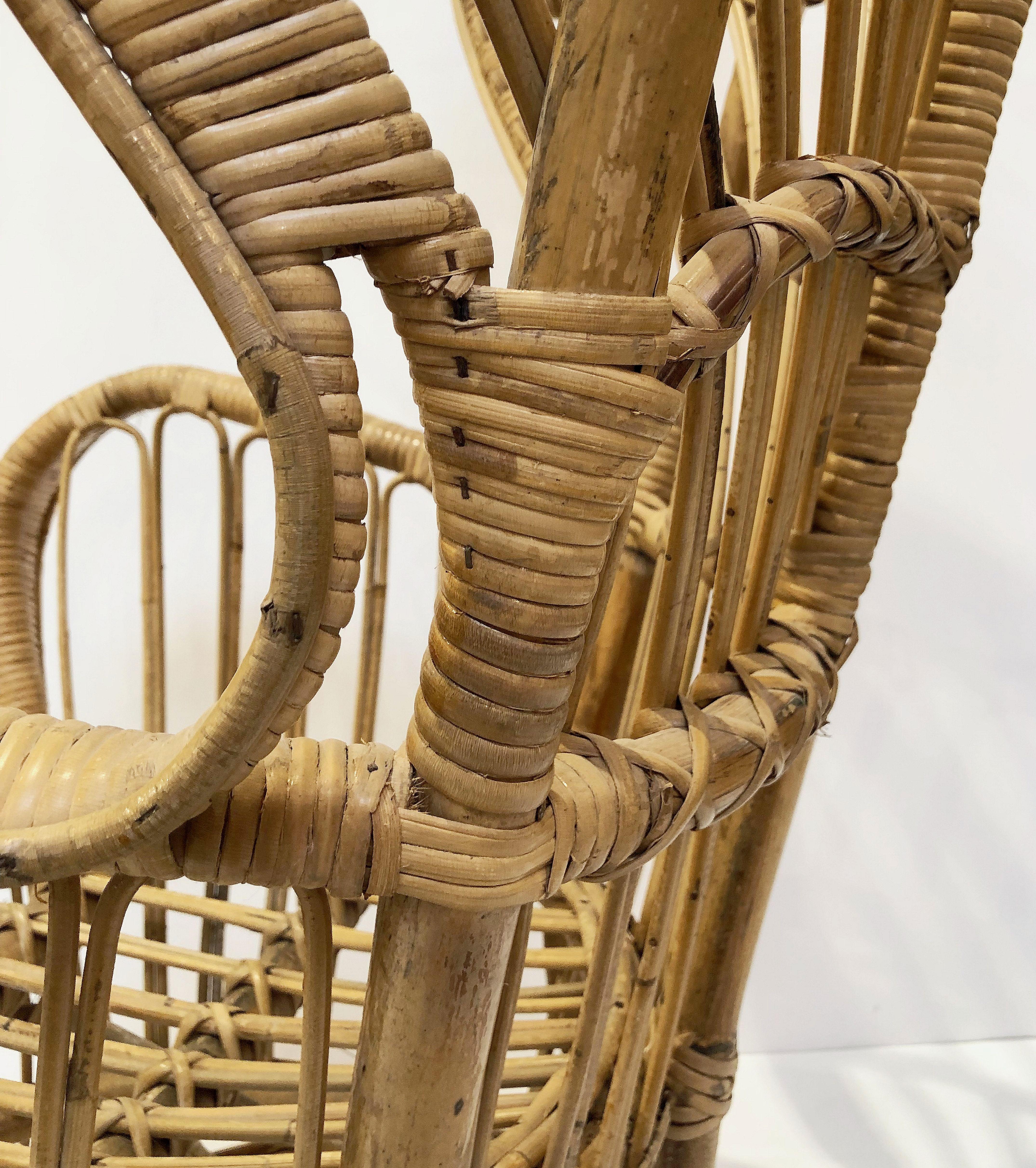 Italian High Wingback Armchair of Bamboo and Rattan 11
