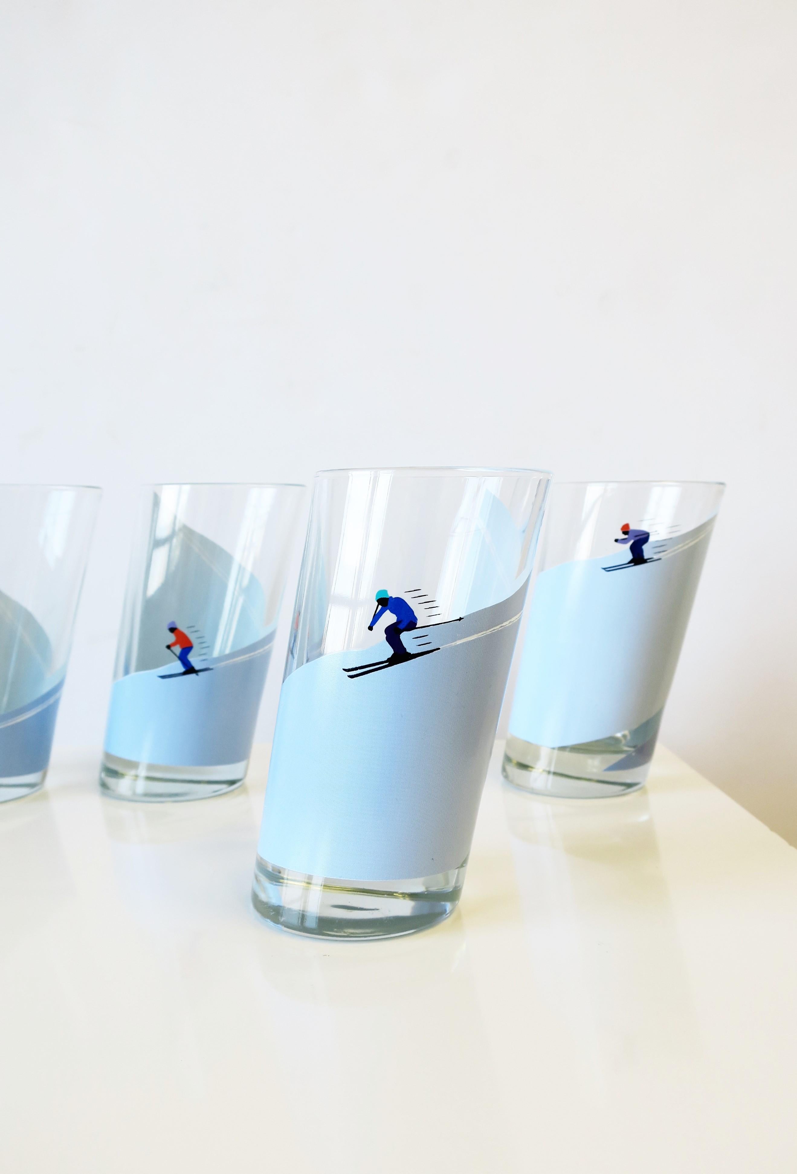 Italian Highball Cocktail Glasses with Winter Alpine Snow Skiers, Set of 4 2