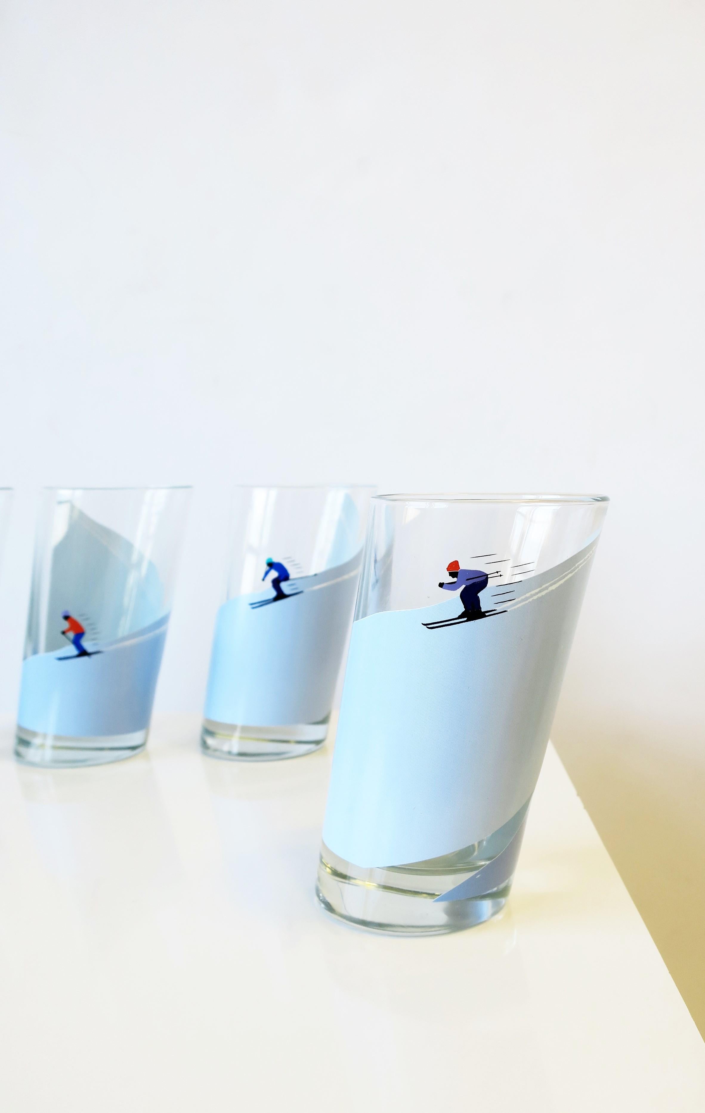 Italian Highball Cocktail Glasses with Winter Alpine Snow Skiers, Set of 4 3