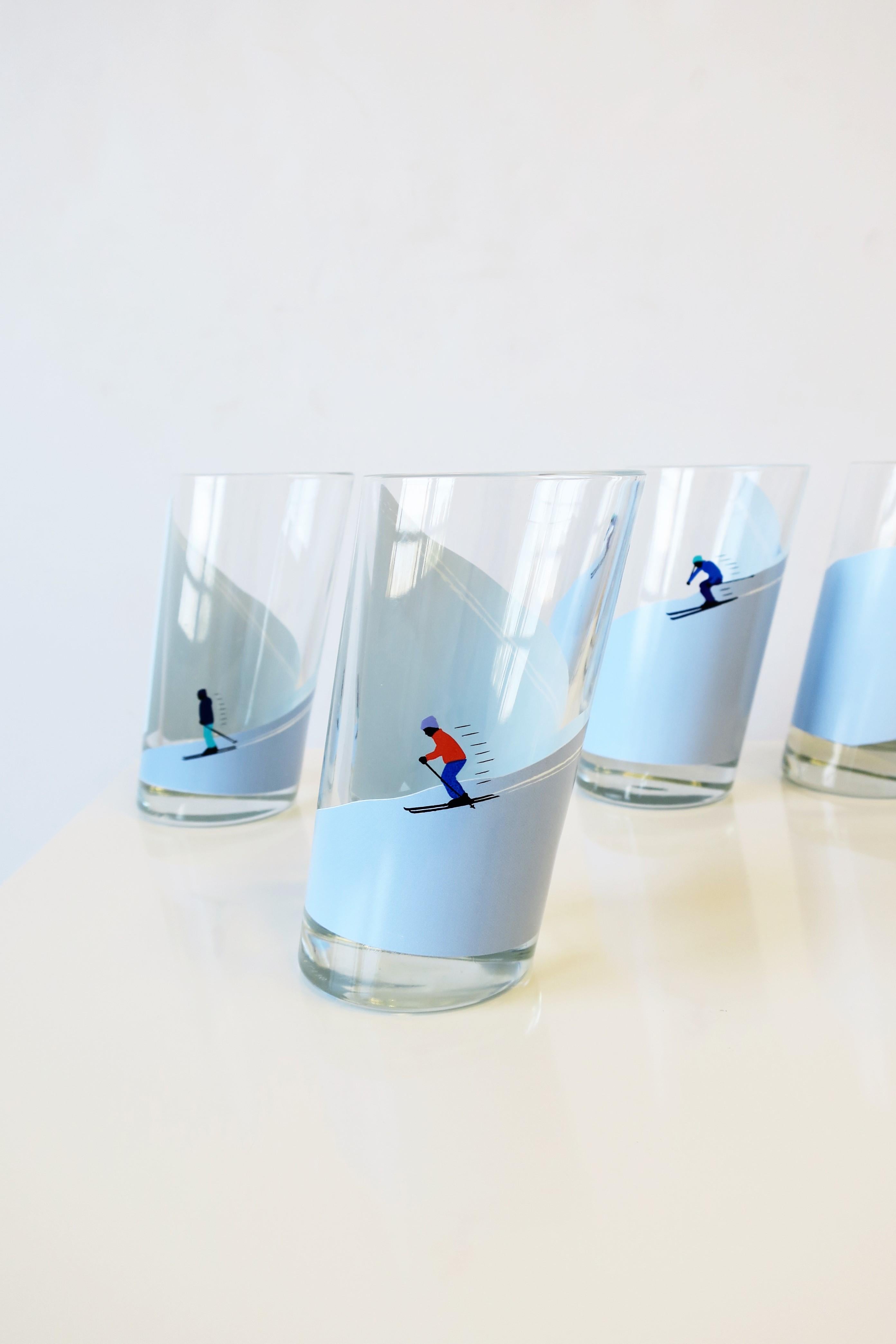 Italian Highball Cocktail Glasses with Winter Alpine Snow Skiers, Set of 4 1