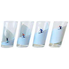 Italian Highball Cocktail Glasses with Alpine Skiers, Set of 4