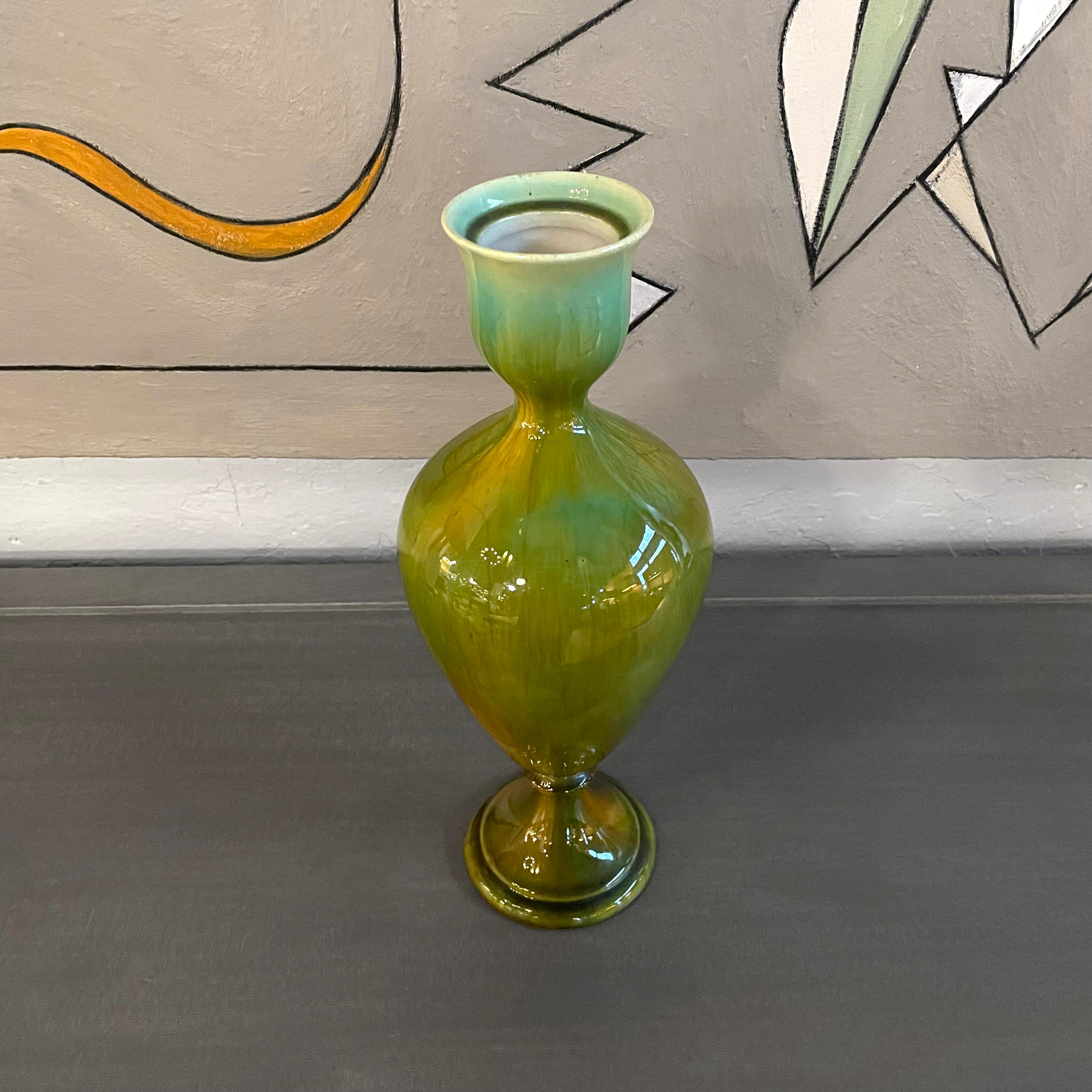 Glazed Italian Hollywood Regency Art Pottery Urn Shaped Vase For Sale