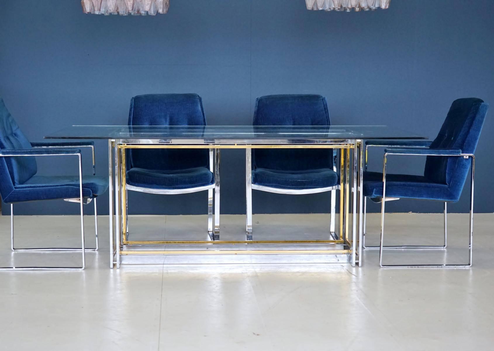 Moderne Table ou bureau bicolore italienne Hollywood Regency en métal bicolore, de style Romeo Rega en vente