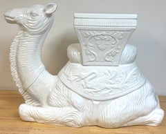 Italian Hollywood Regency Blanc de Chine Camel Garden Seat or Side Table, 1970s