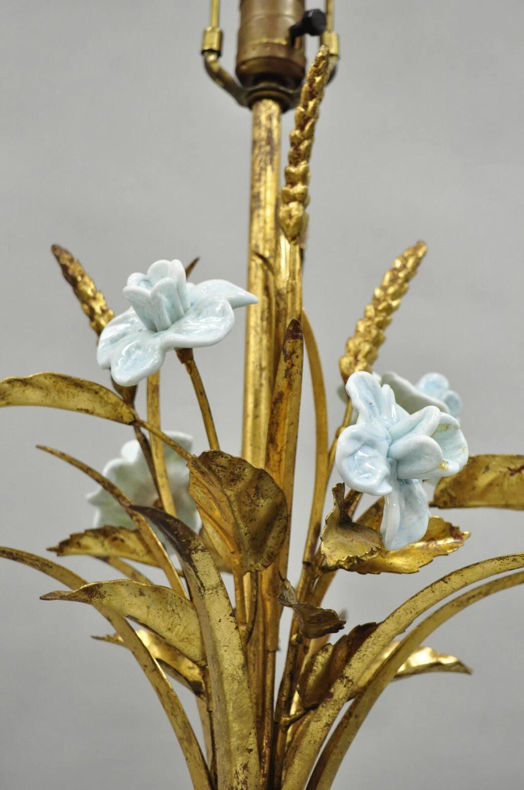 Italian Hollywood Regency Blue Murano Glass Gold Leaf Wheat Sheaf Table Lamp For Sale 5